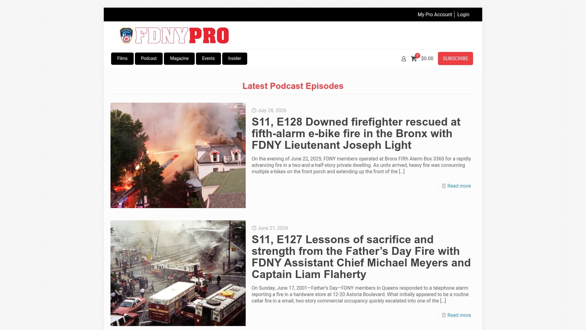 FDNY Pro sponsor landing page advertised on FDNY Pro