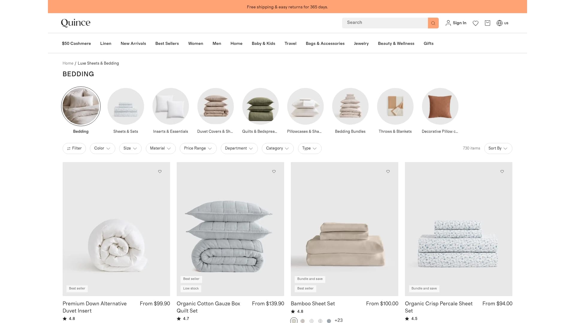 Quince sponsor landing page advertised on Sleep With Me
