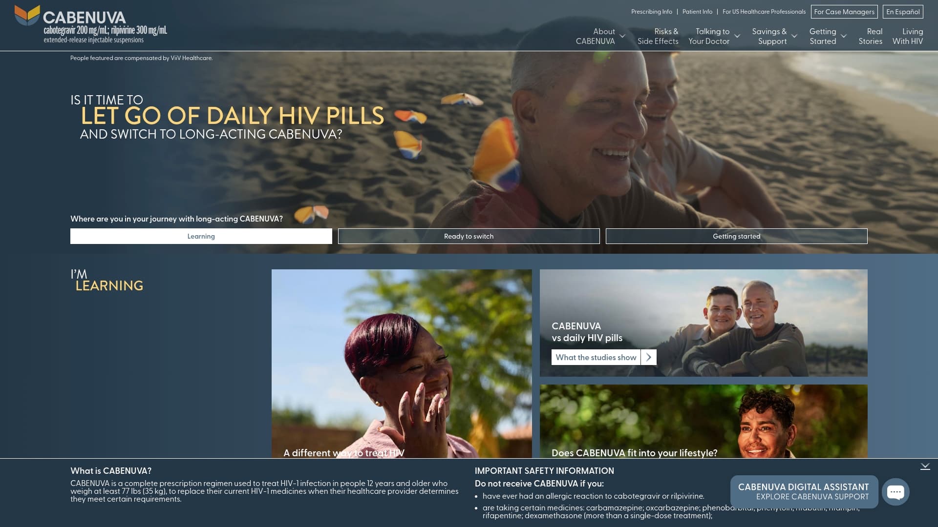 Cabenuva sponsor landing page advertised on BIG FACTS with Big Bank & DJ Scream