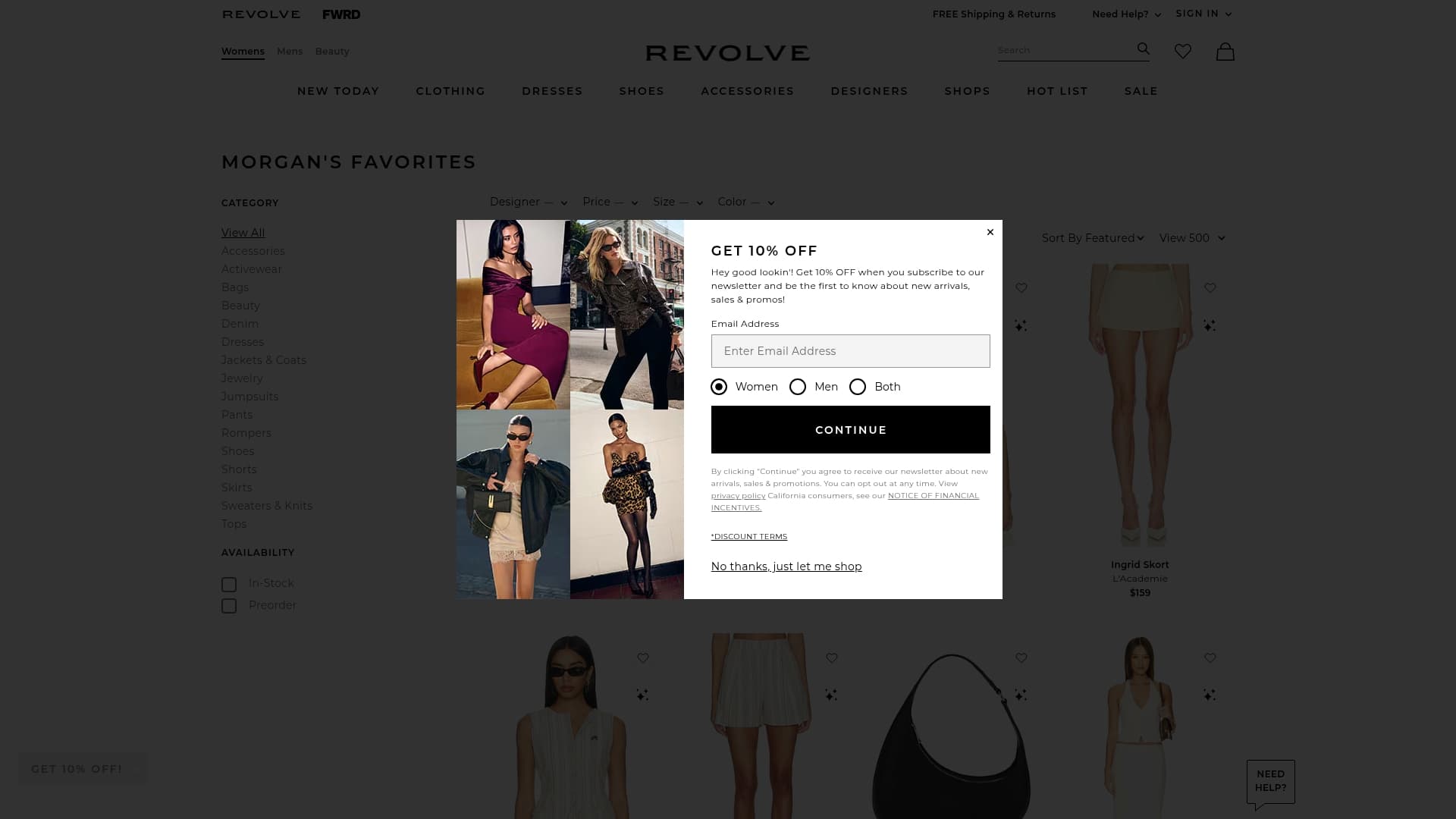 Revolve sponsor landing page advertised on The Morgan Stewart Show