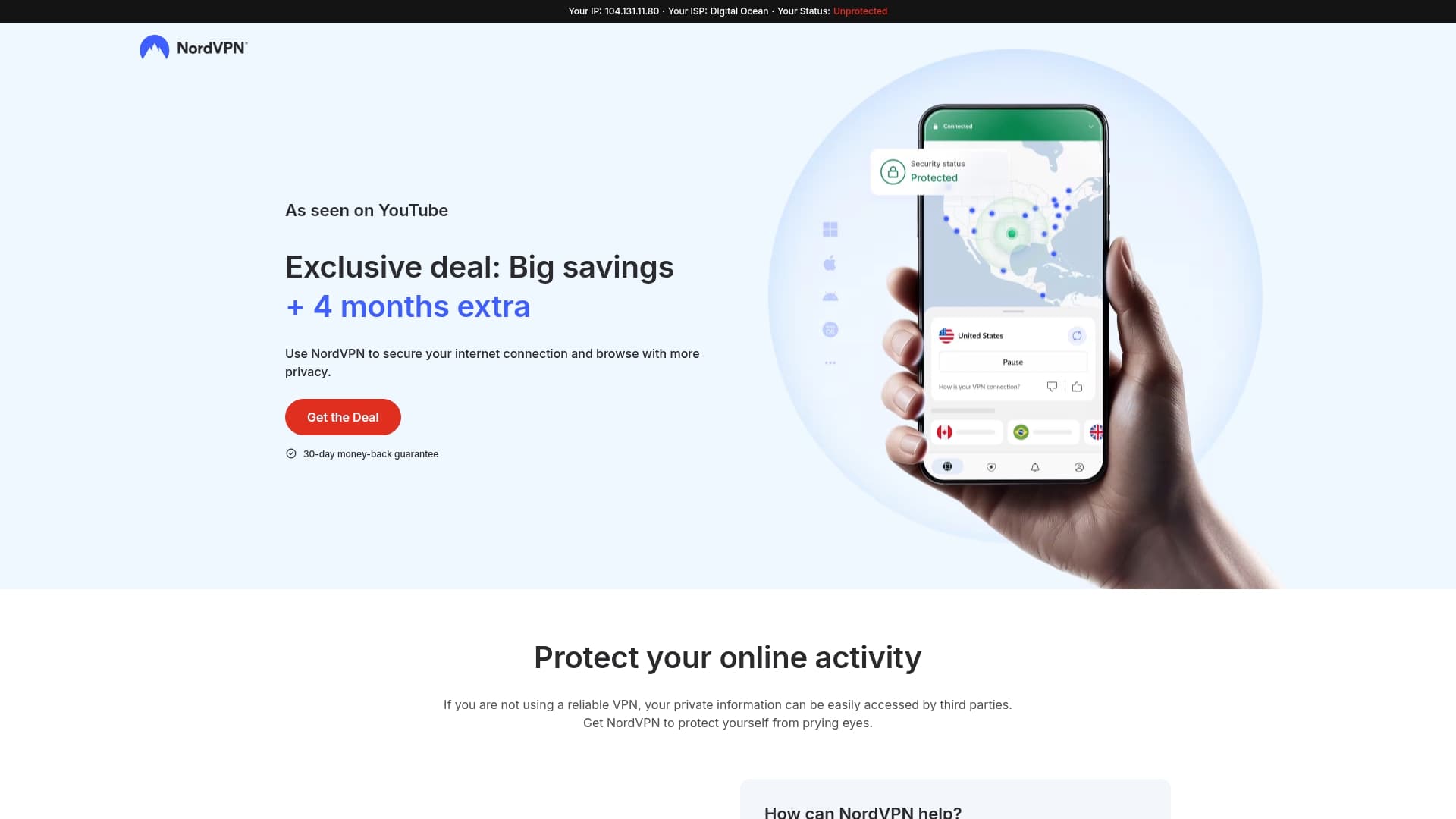 NordVPN sponsor landing page advertised on SpaceTime with Stuart Gary