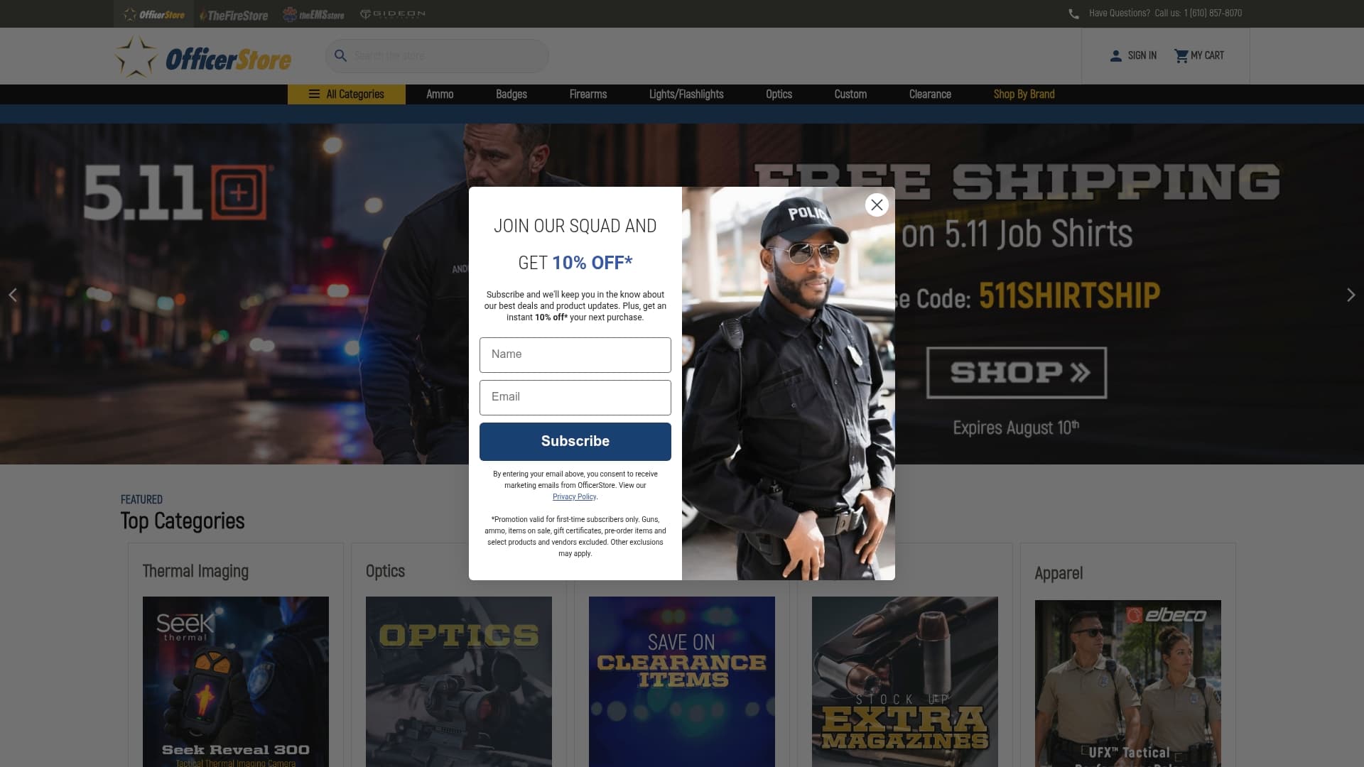 Officer Store sponsor landing page advertised on Policing Matters