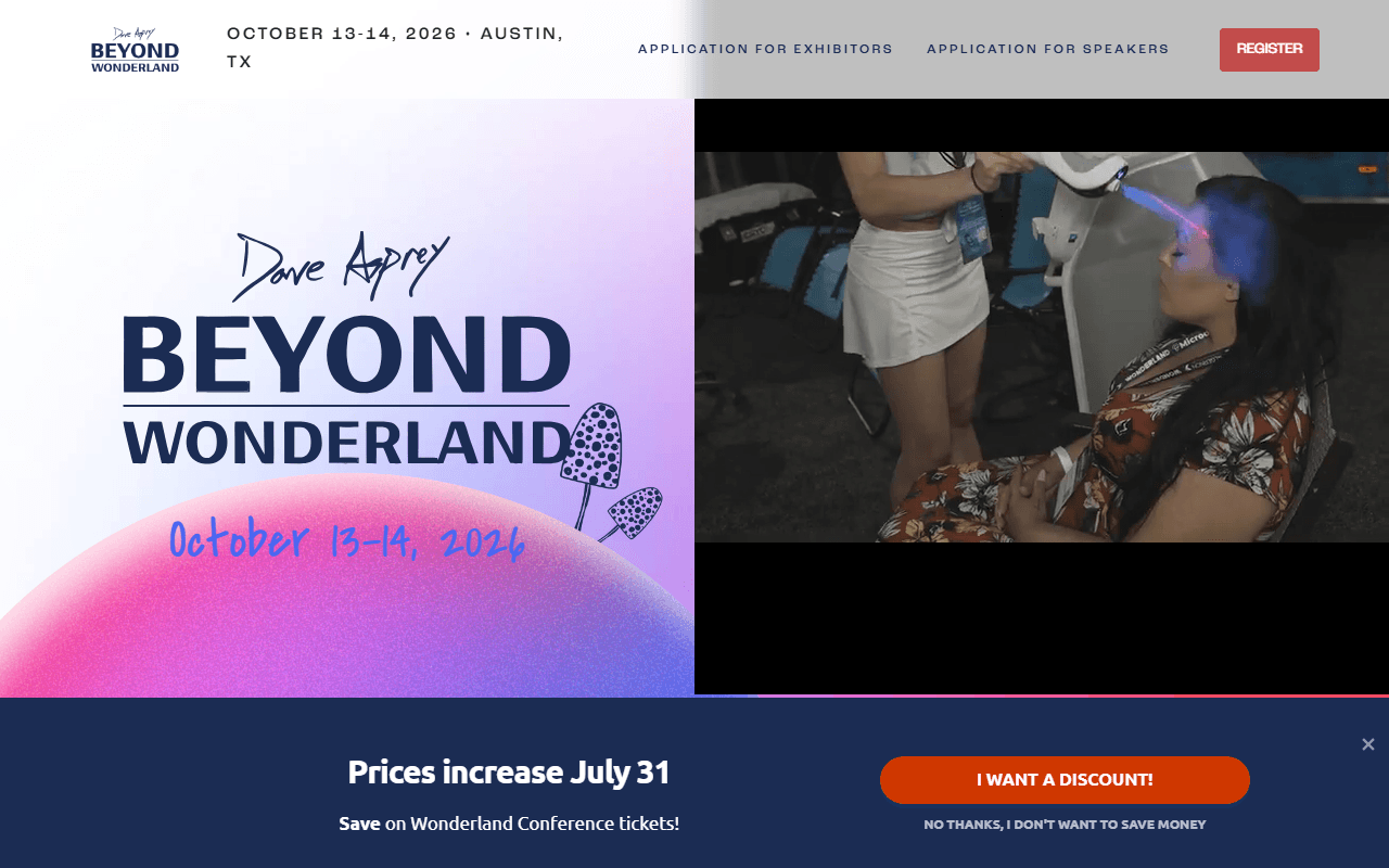 Beyond Wonderland sponsor landing page advertised on The Human Upgrade with Dave Asprey