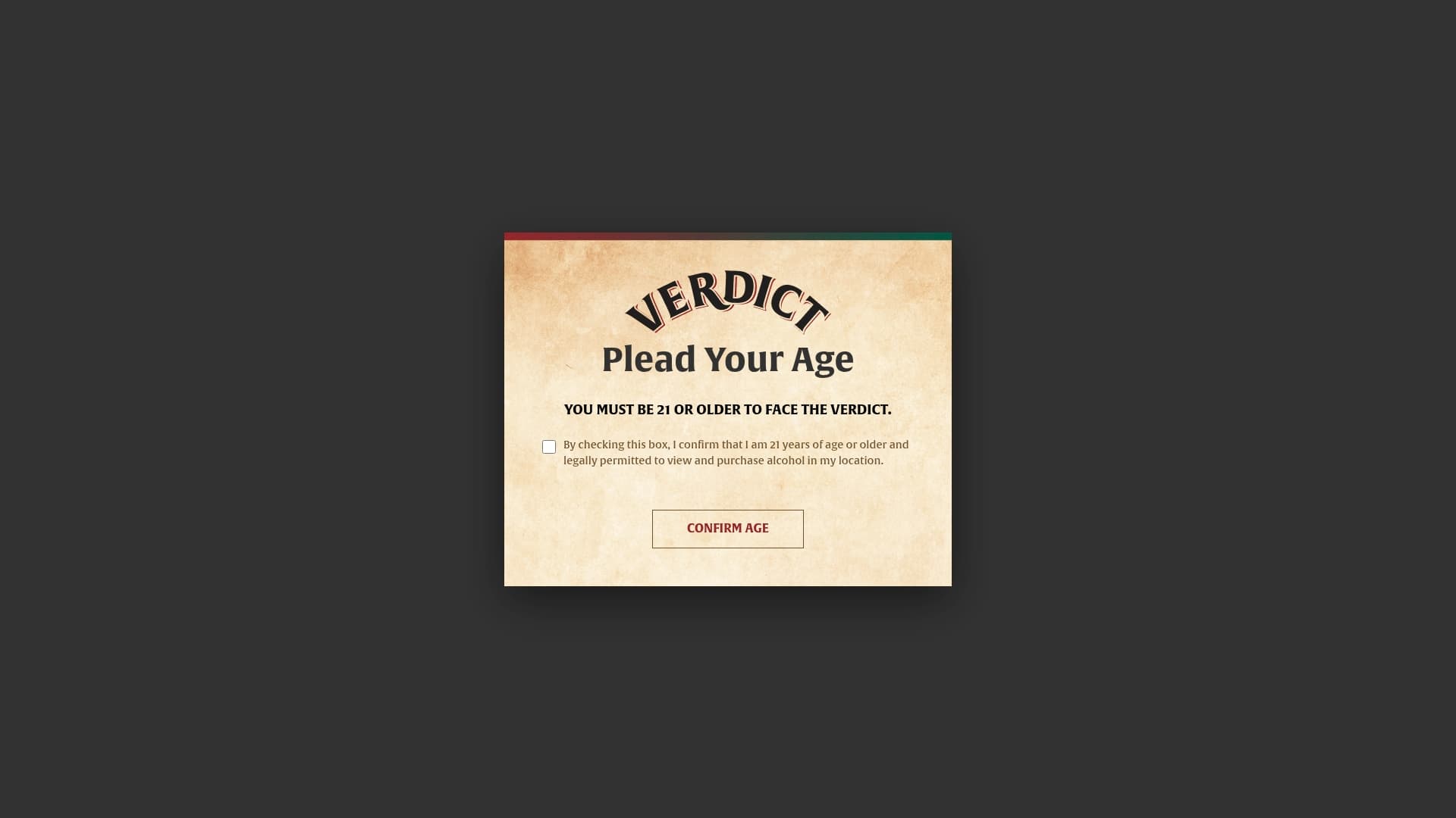 Verdict Bourbon sponsor landing page advertised on The Officer Tatum