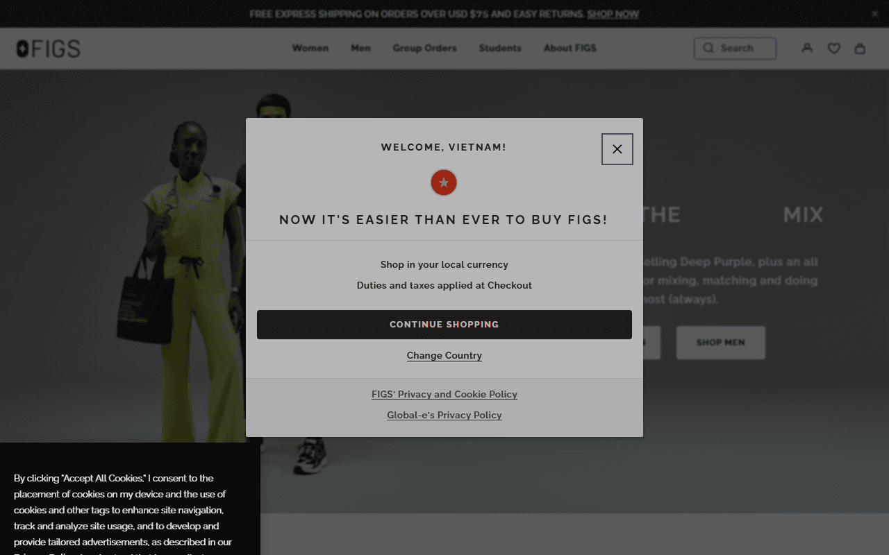 Figs sponsor landing page advertised on Sawbones: A Marital Tour of Misguided Medicine