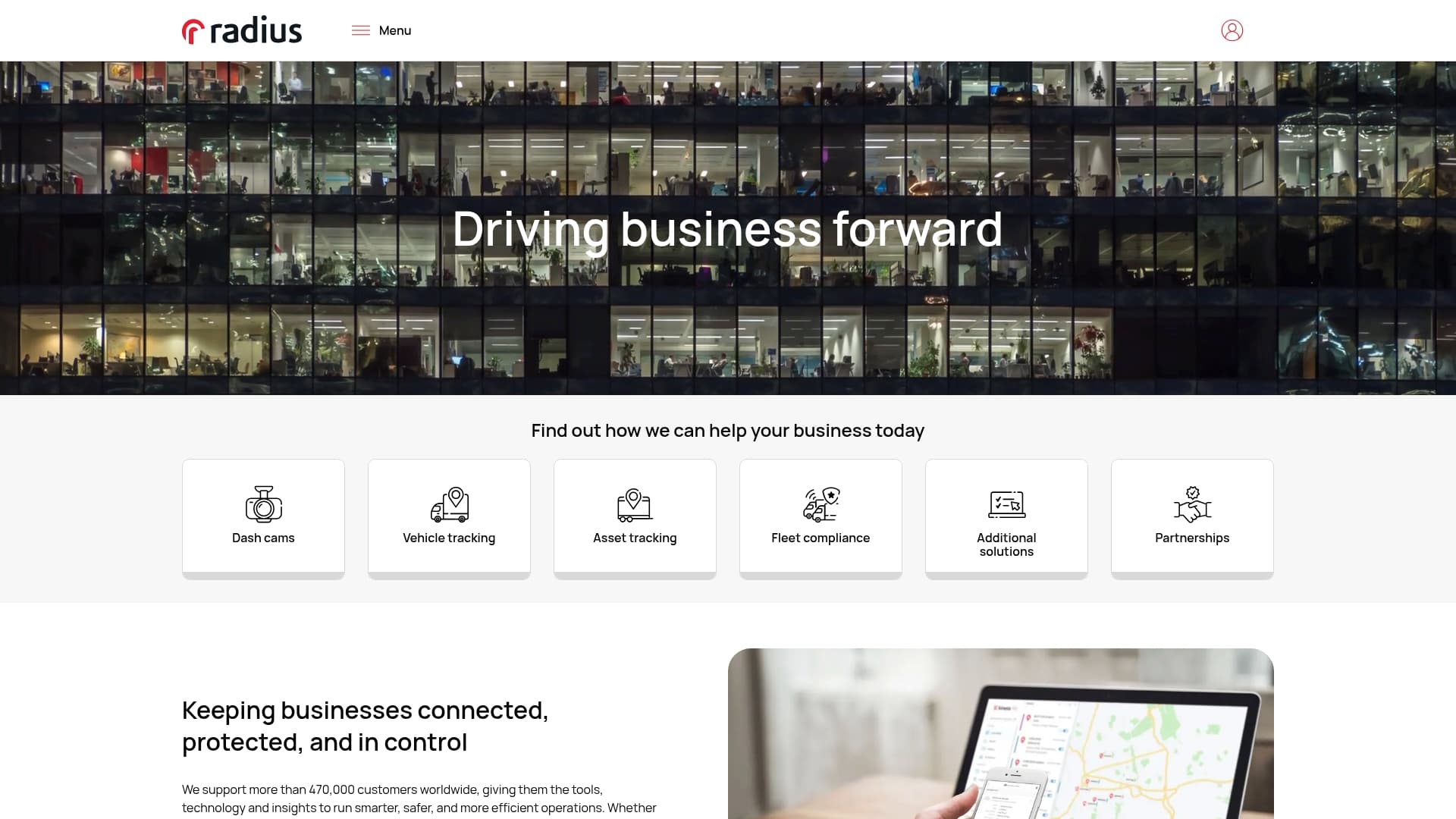 Radius Telematics sponsor landing page advertised on Whateley