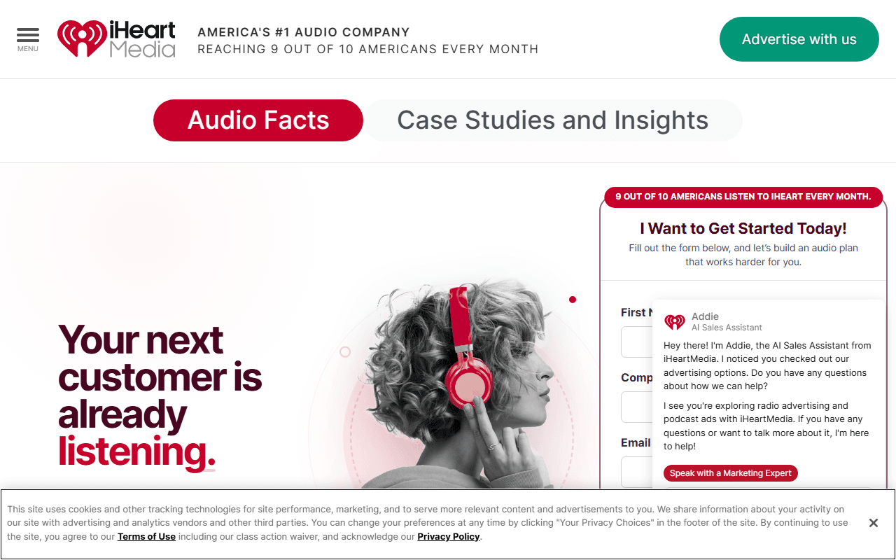 iHeart Media sponsor landing page advertised on Fast Politics with Molly Jong-Fast