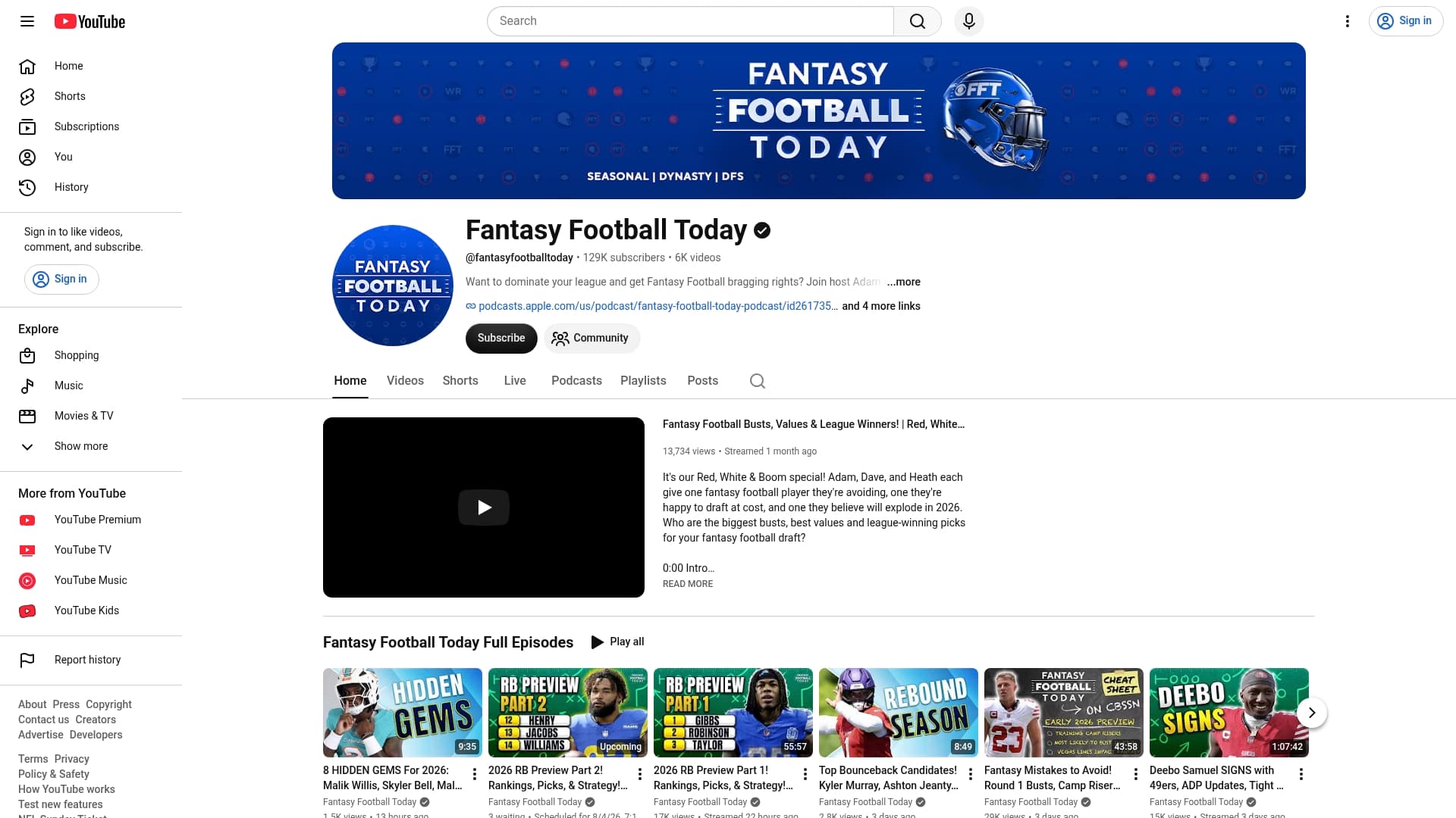 CBS Sports Fantasy sponsor landing page advertised on Fantasy Football Today