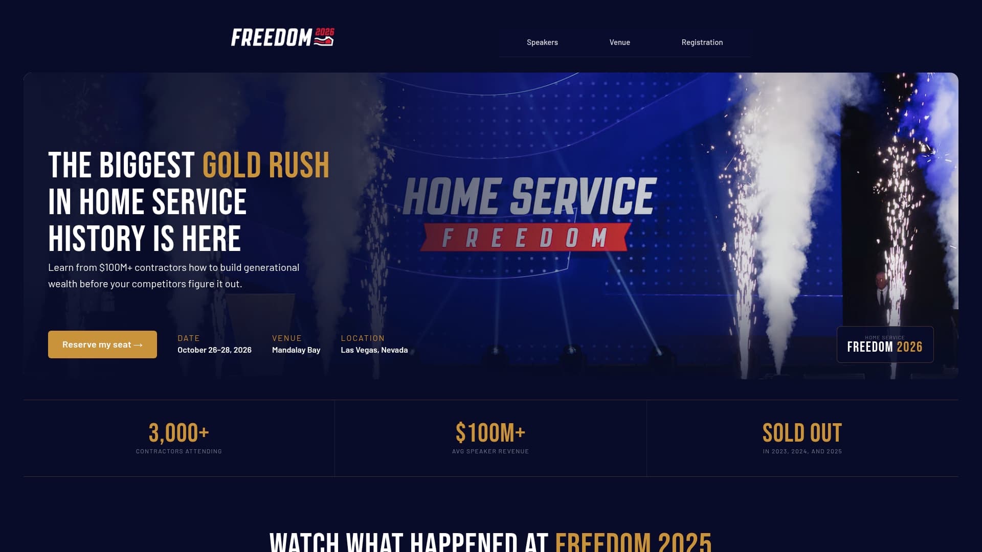 Freedom Event sponsor landing page advertised on The Home Service Expert Podcast
