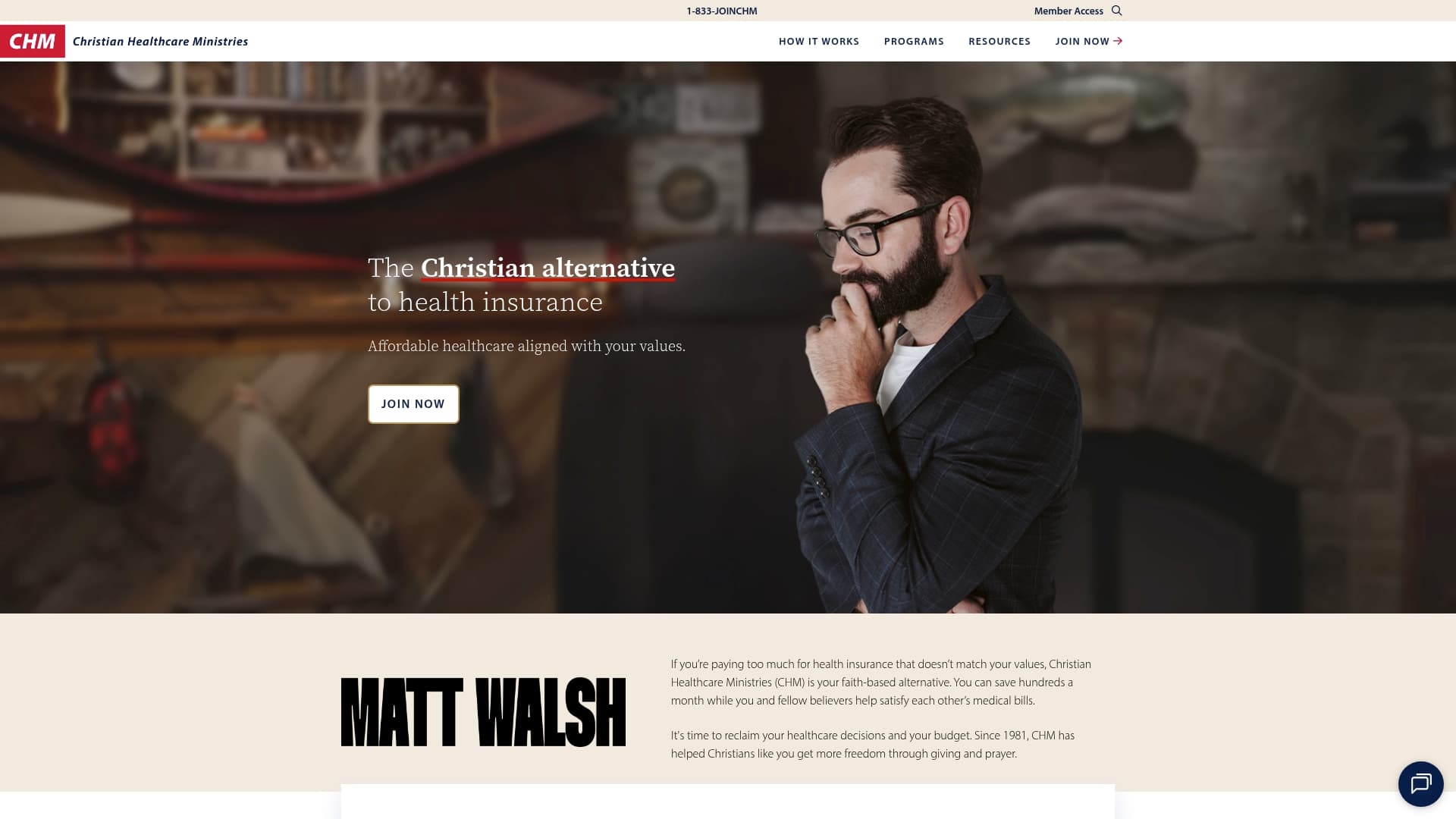 Christian Healthcare Ministries sponsor landing page advertised on The Matt Walsh Show