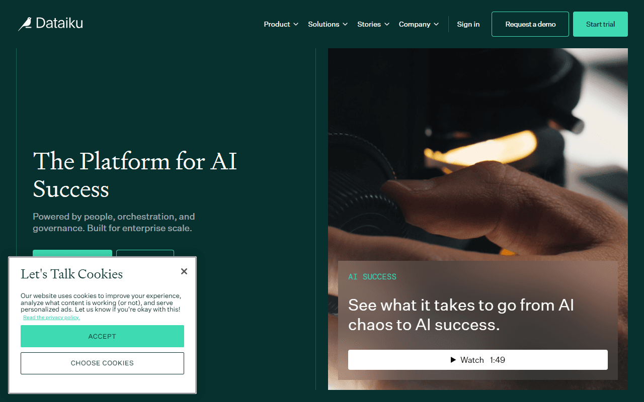 Dataiku sponsor landing page advertised on Fresh Air