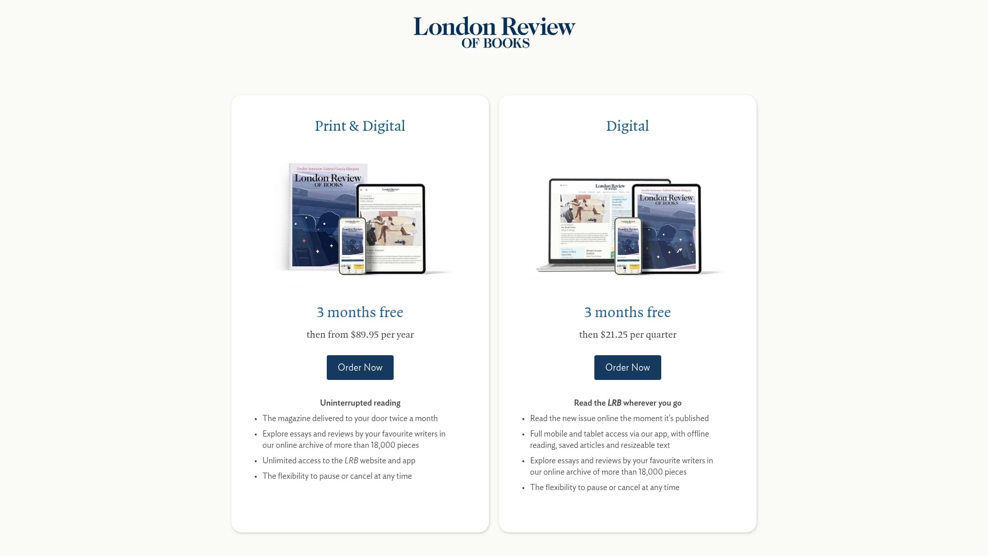 London Review of Books sponsor landing page advertised on Empire