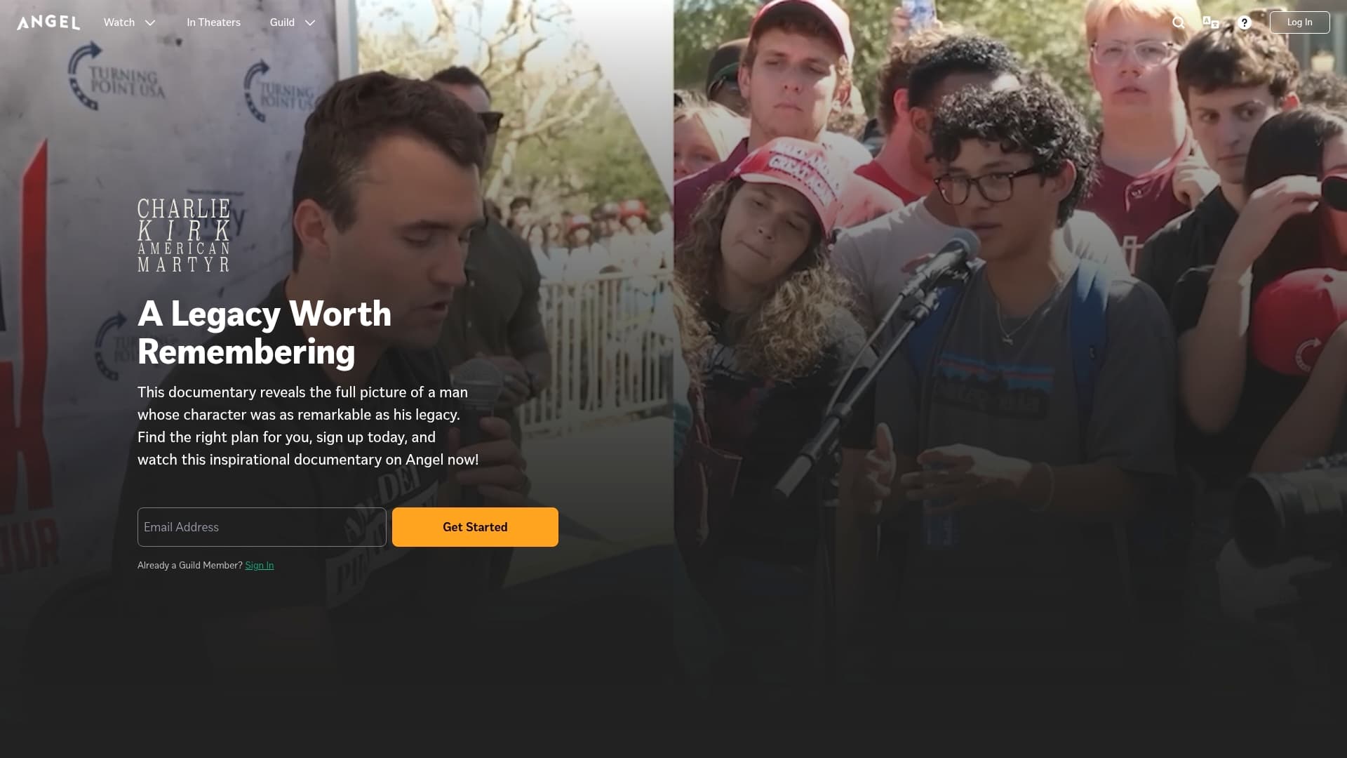 Angel sponsor landing page advertised on The Tucker Carlson Podcast