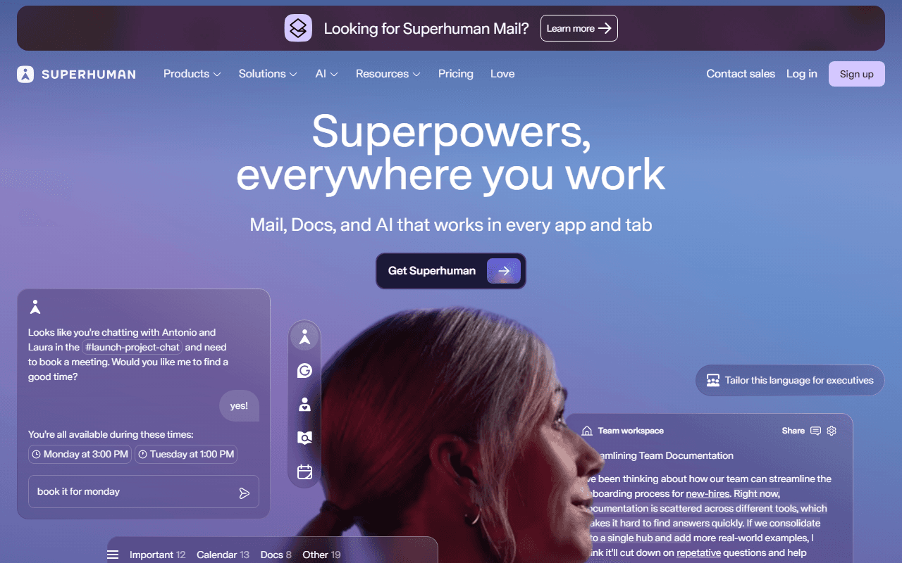 Superhuman sponsor landing page advertised on Pod Save America