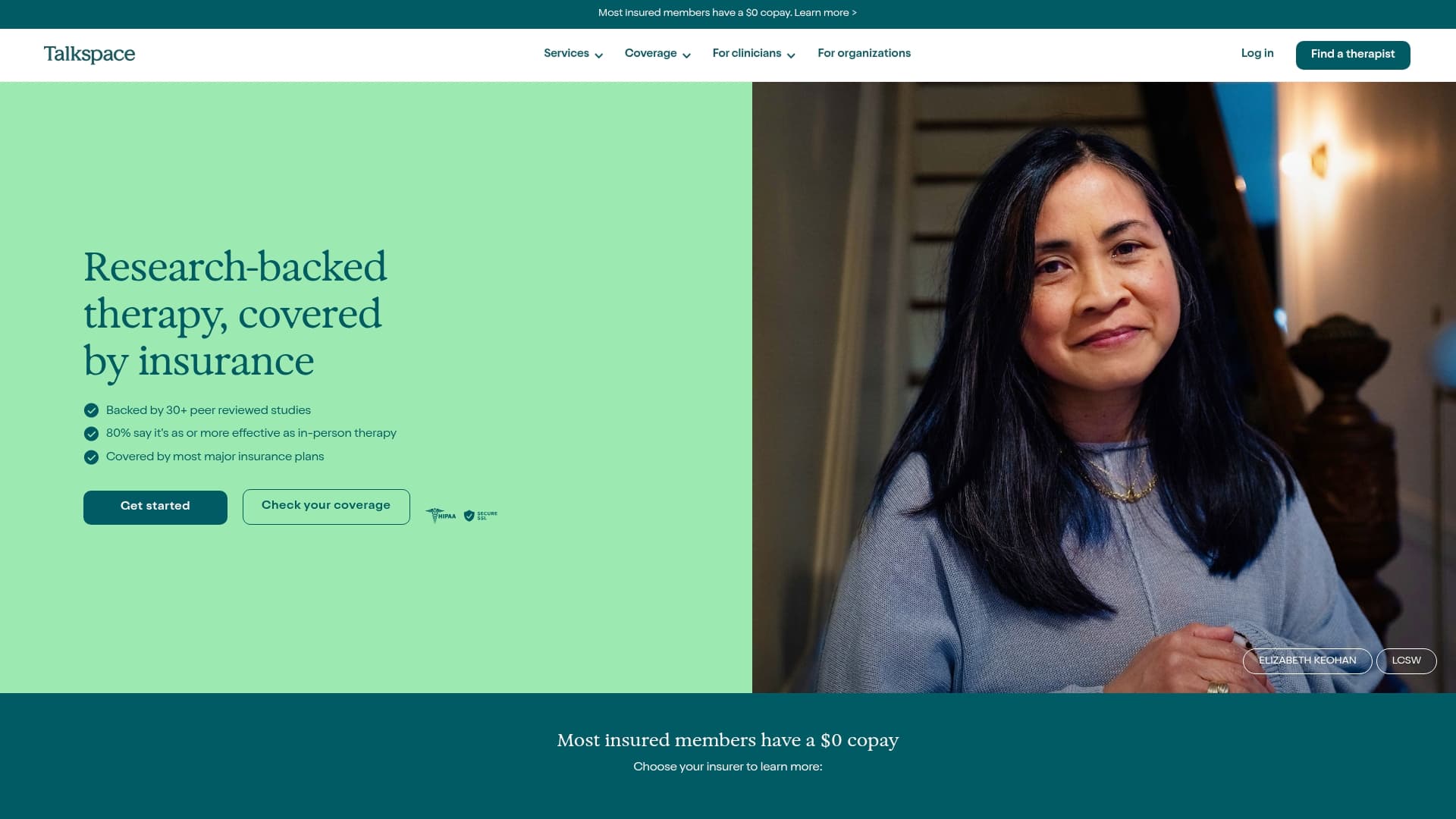 Talkspace sponsor landing page advertised on Ten Percent Happier with Dan Harris