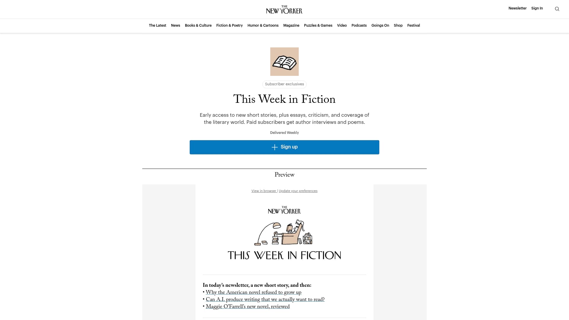 The New Yorker sponsor landing page advertised on The New Yorker: The Writer's Voice - New Fiction from The New Yorker