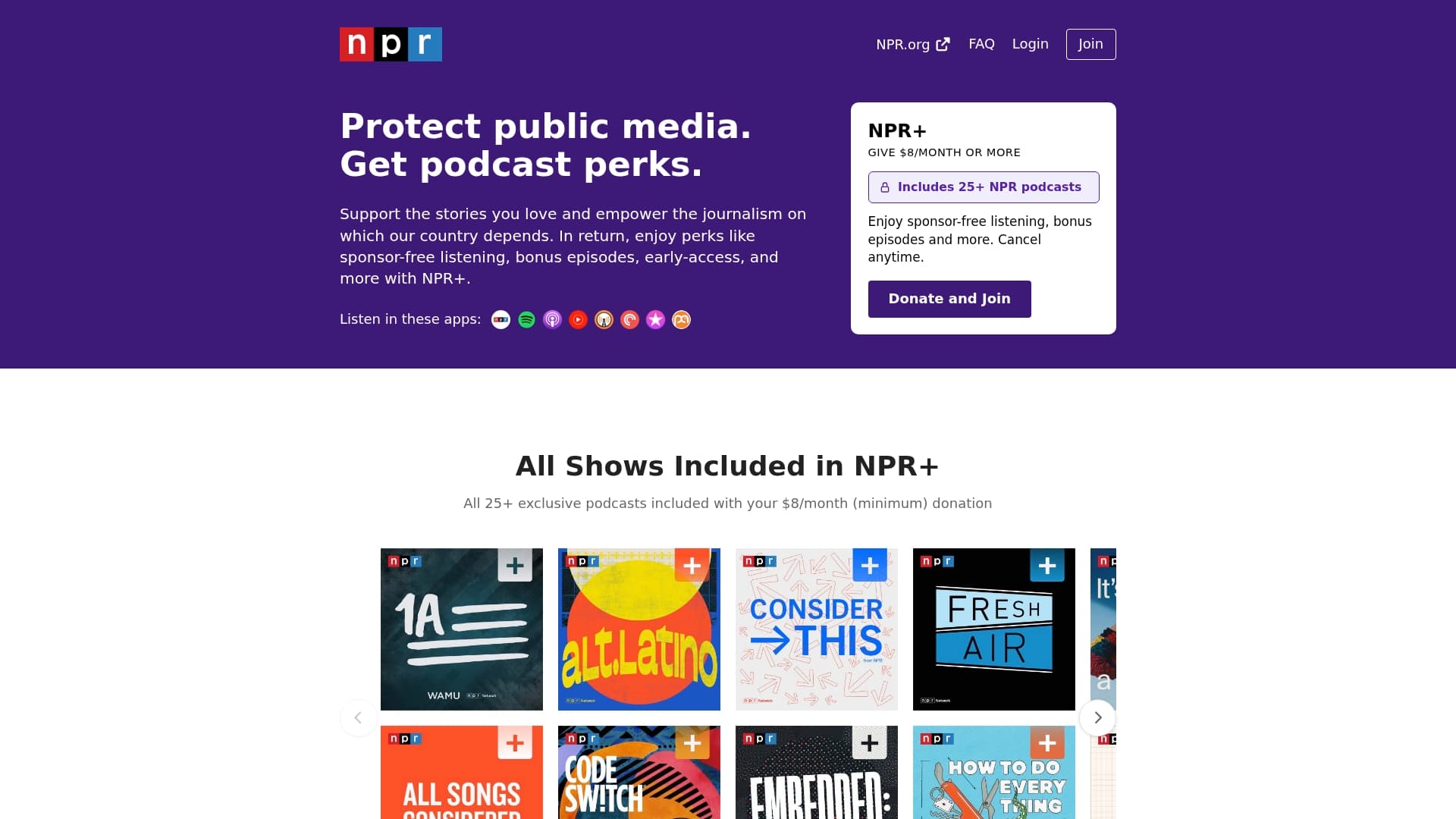Amazon Music / NPR Plus sponsor landing page advertised on NPR News Now