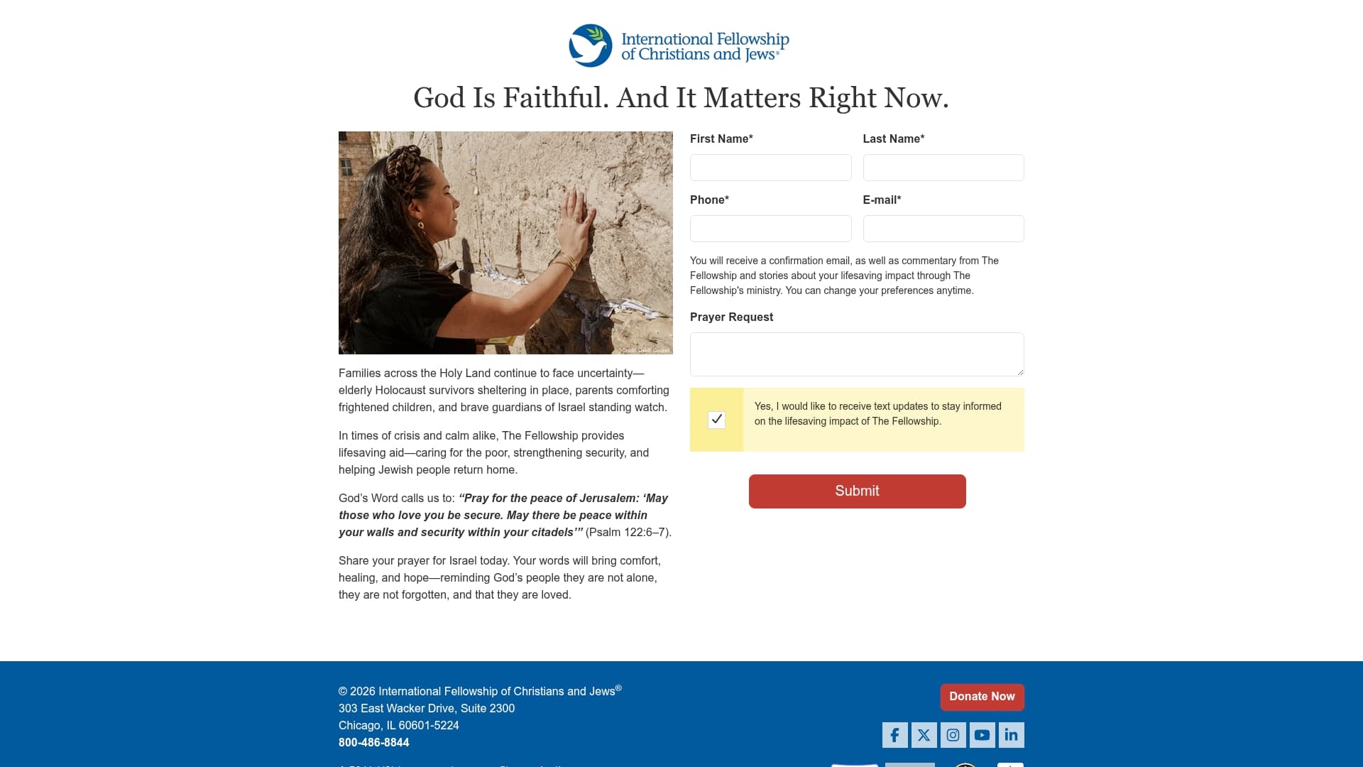 International Fellowship of Christians and Jews sponsor landing page advertised on The Jesse Kelly Show