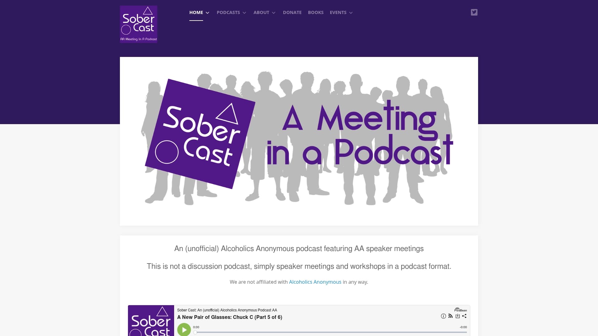 Sobercast sponsor landing page advertised on Sober Cast: An (unofficial) Alcoholics Anonymous Podcast AA