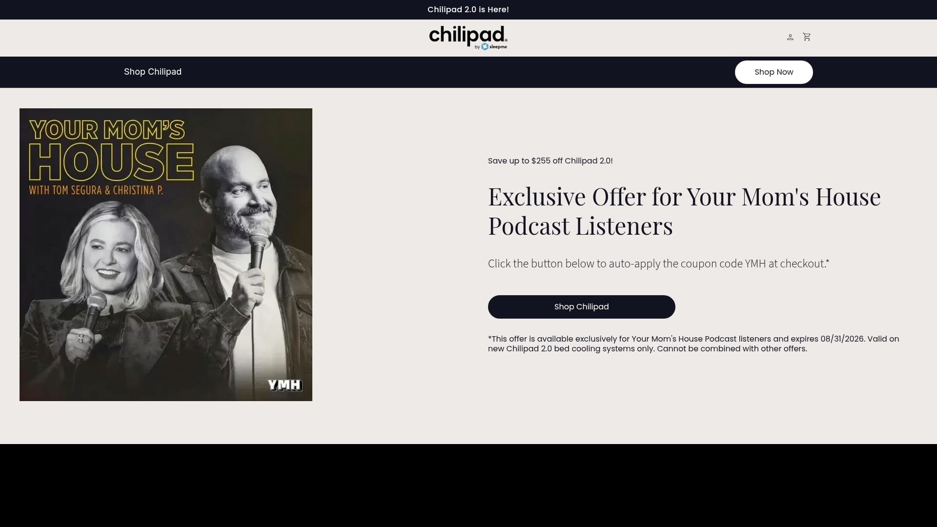 Sleep Me sponsor landing page advertised on Your Mom's House with Christina P. and Tom Segura