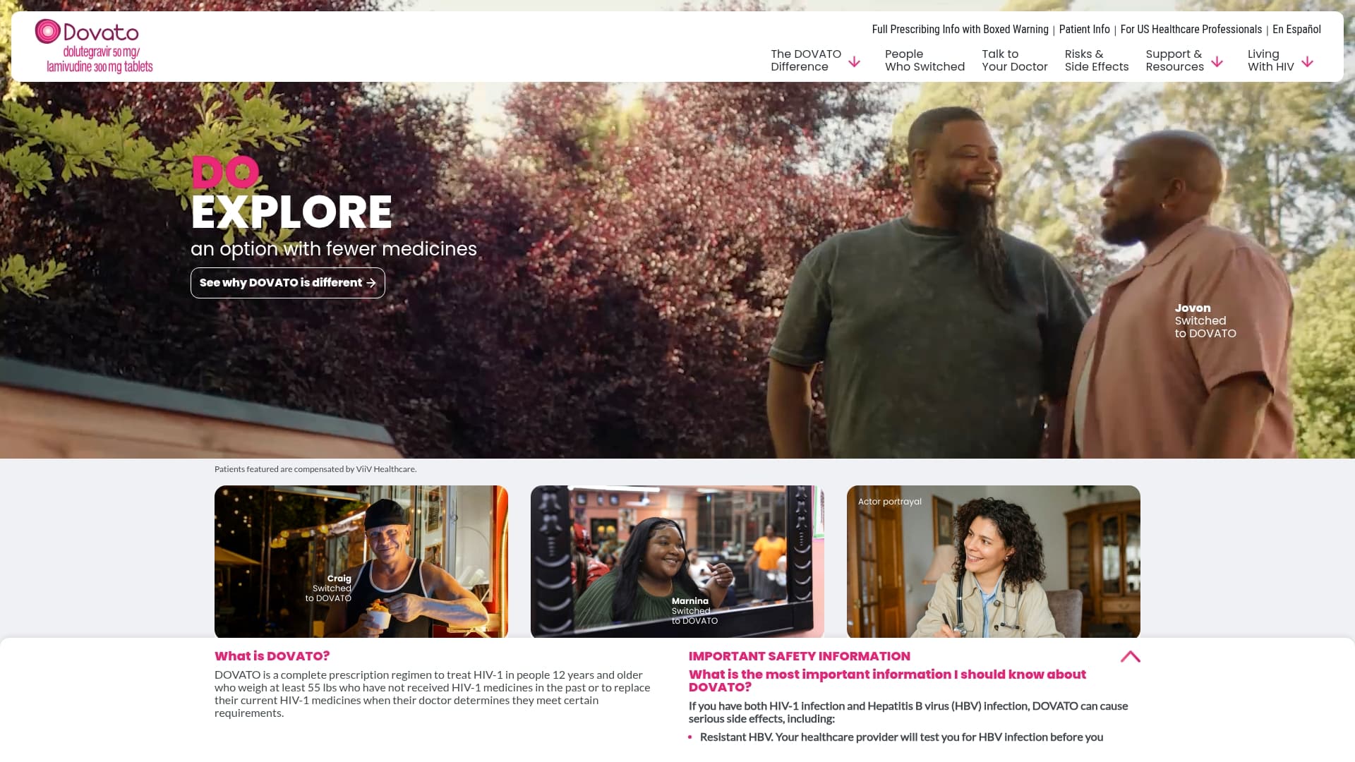 Veve Healthcare / Dovato sponsor landing page advertised on Behind the Bastards