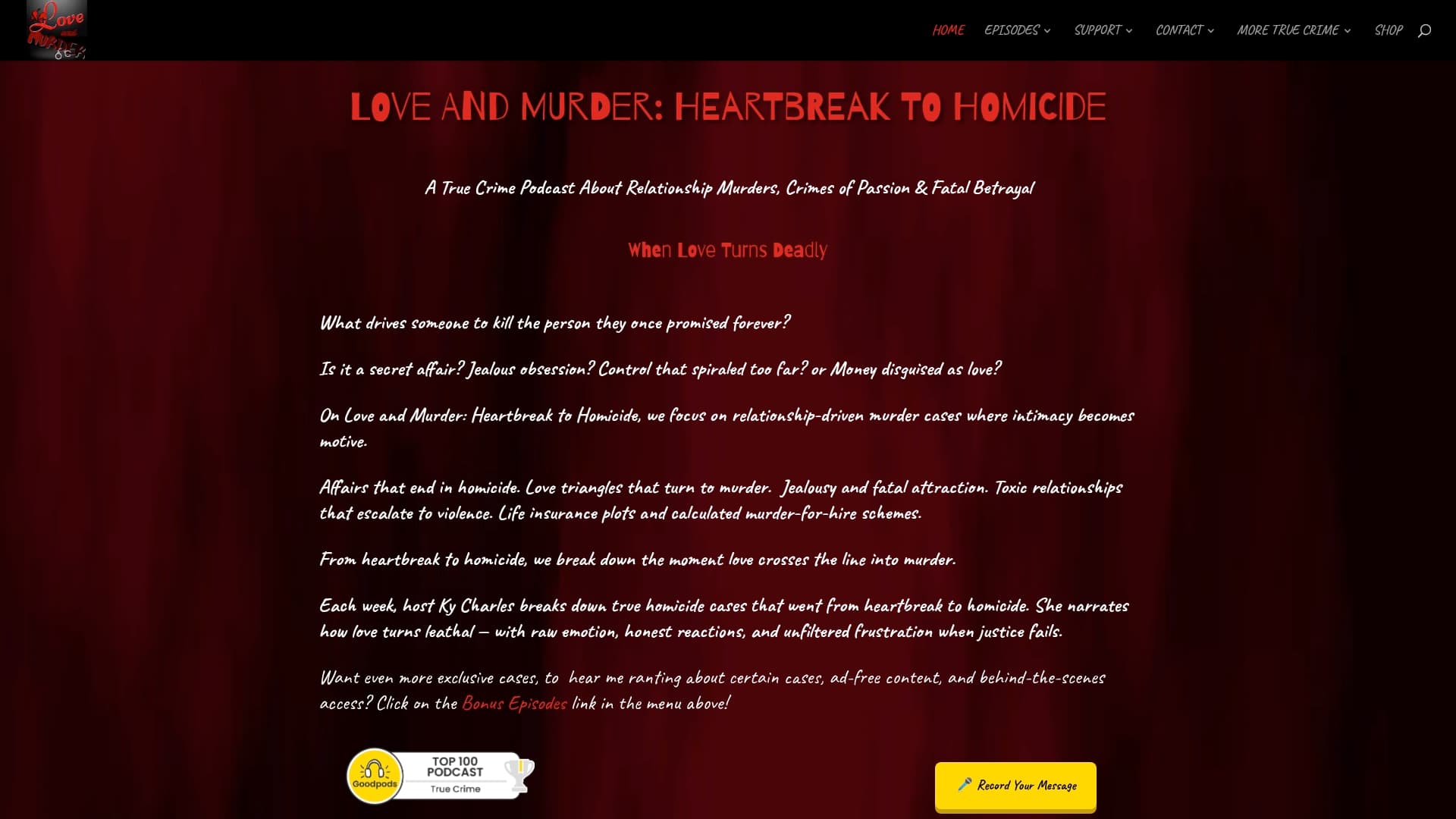 Love and Murder sponsor landing page advertised on Psychology of the Strange