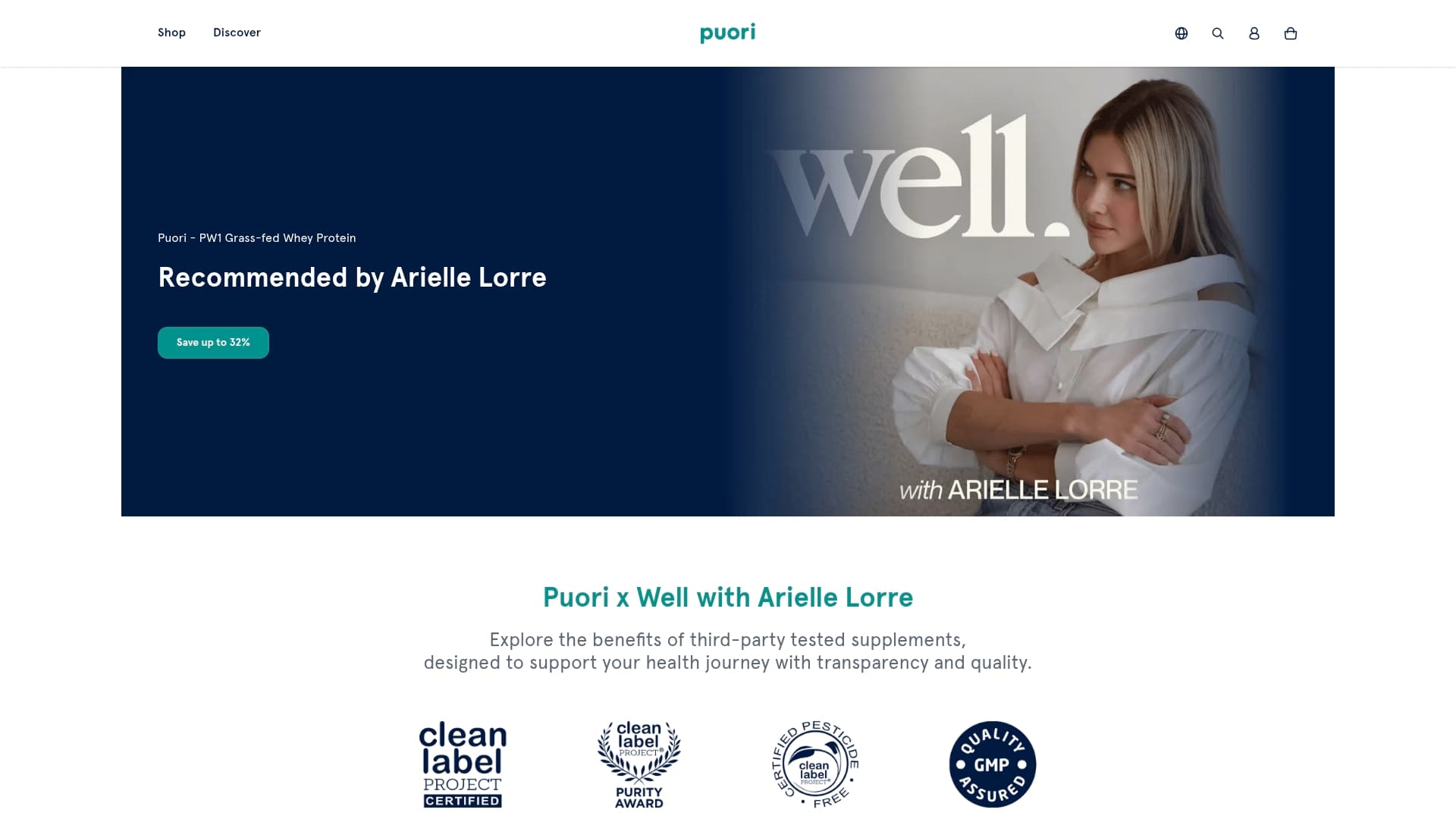 Puori sponsor landing page advertised on The Blonde Files Podcast