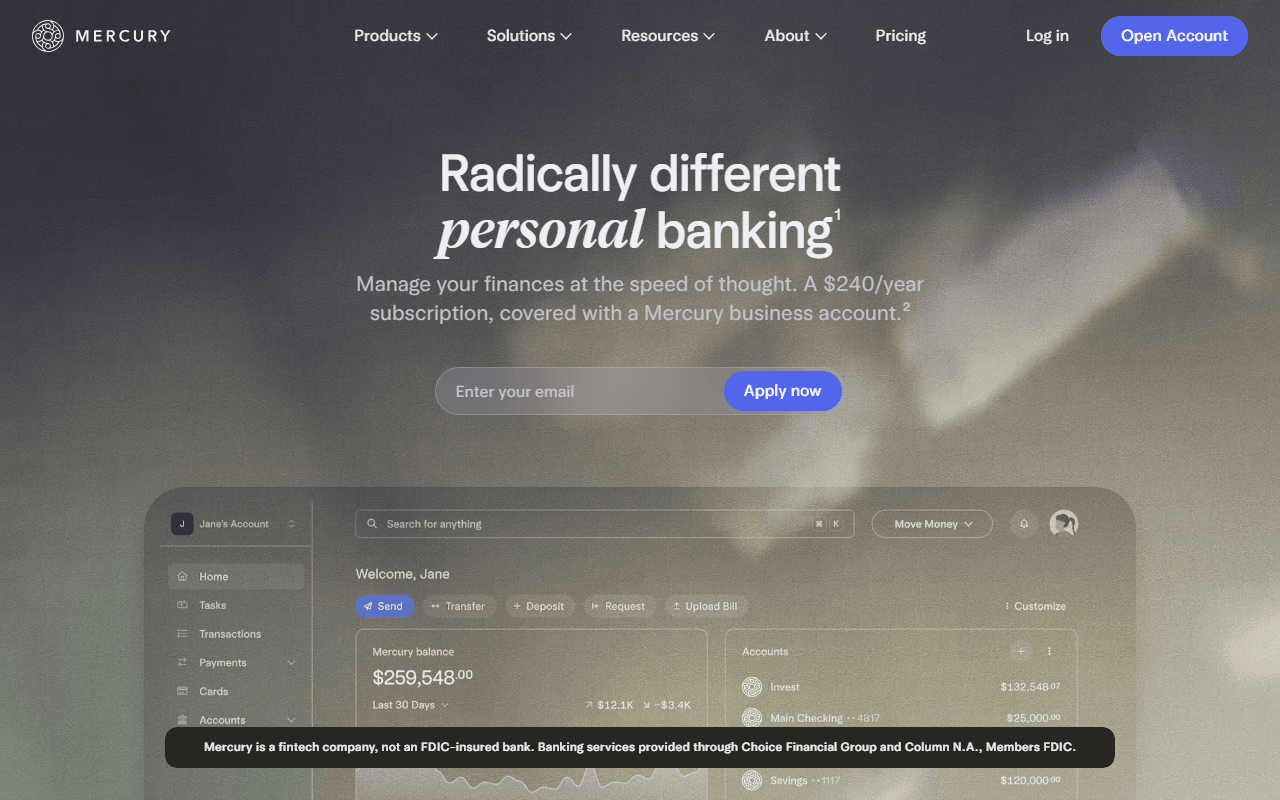 Mercury sponsor landing page advertised on My First Million