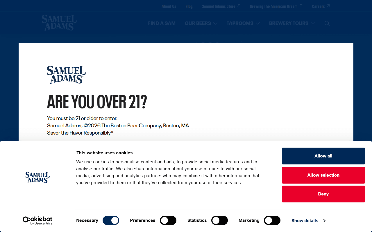 Samuel Adams sponsor landing page advertised on Baseball Today