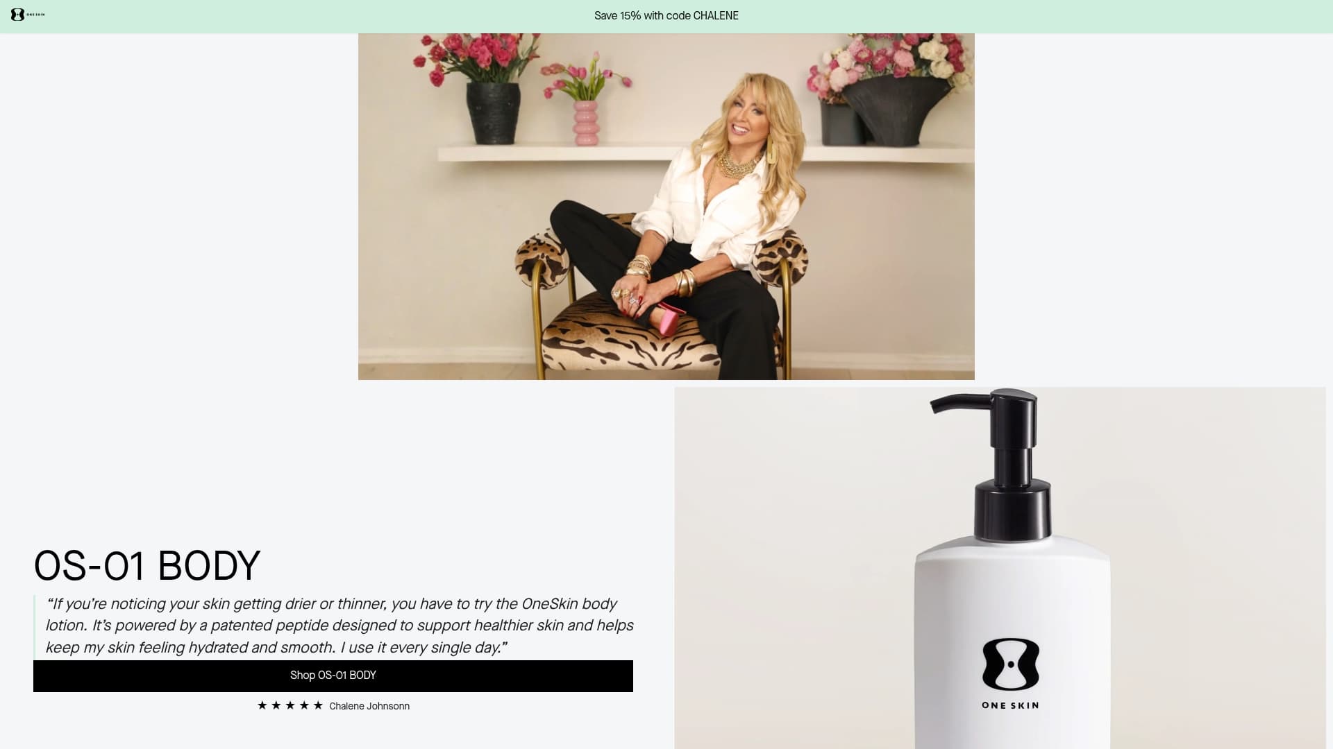 OneSkin sponsor landing page advertised on The Chalene Show | Diet, Fitness & Life Balance