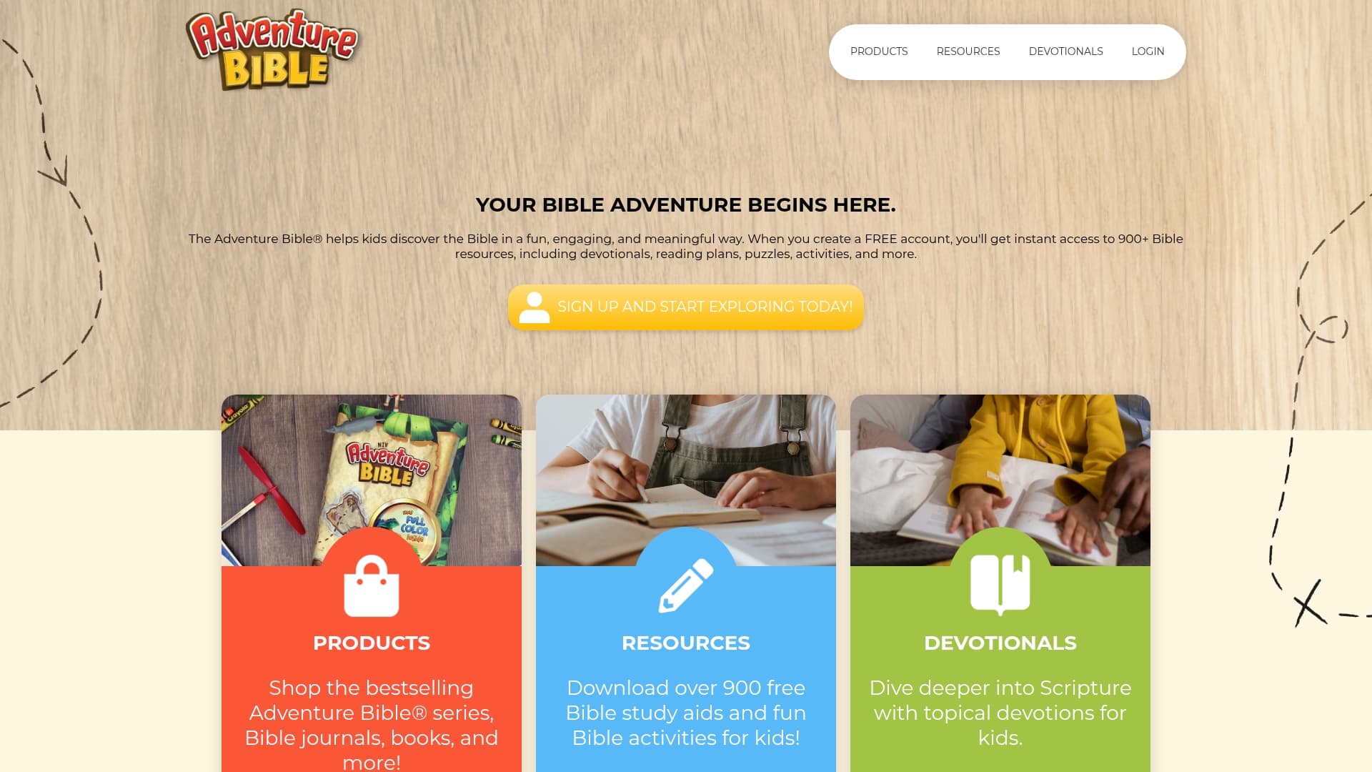Adventure Bible sponsor landing page advertised on Raising Boys & Girls
