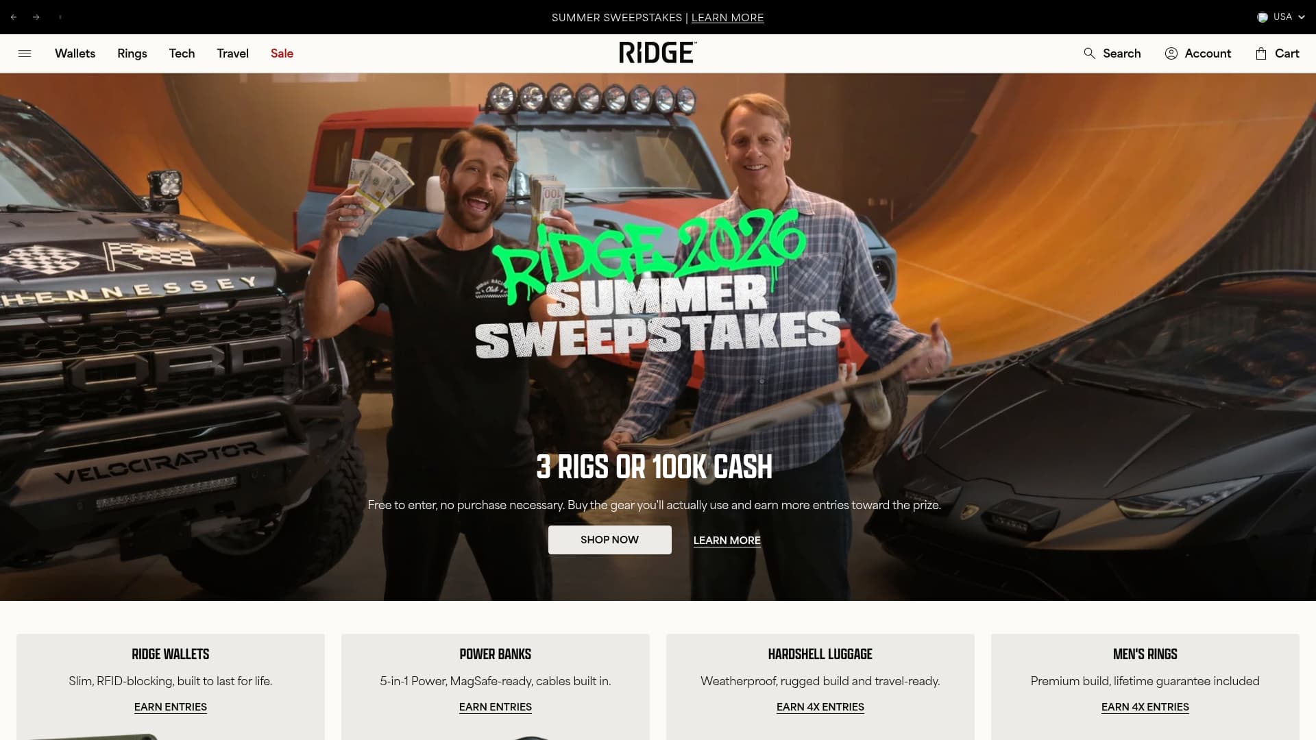 Ridge Wallet sponsor landing page advertised on Baseball is Dead