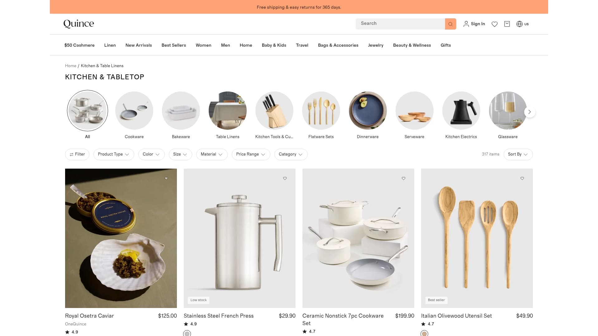 Quince sponsor landing page advertised on Christopher Kimball’s Milk Street Radio