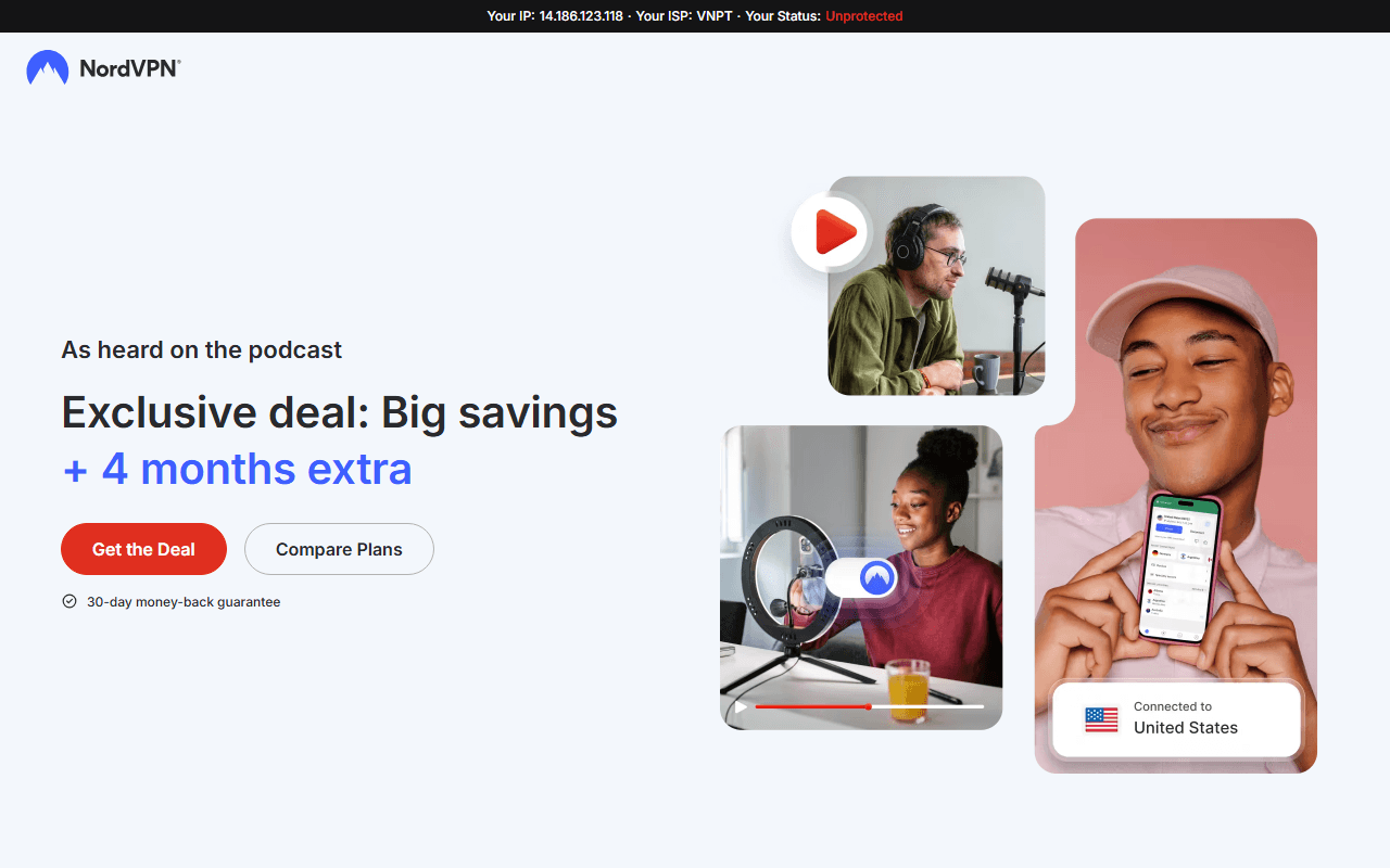 NordVPN sponsor landing page advertised on Insight with Chris Van Vliet