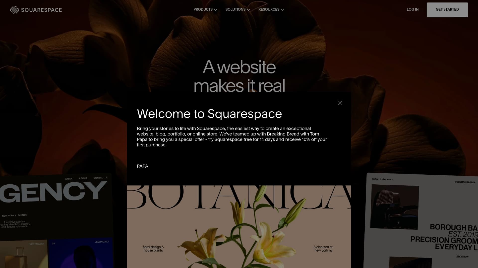 Squarespace sponsor landing page advertised on Not Another D&D Podcast