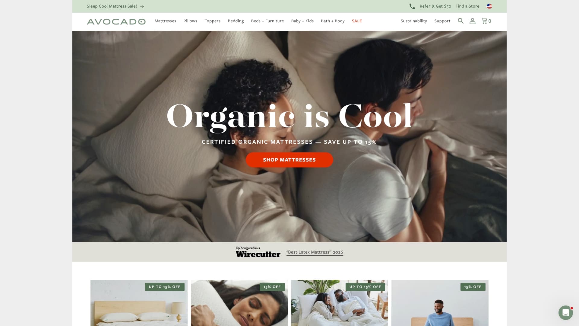 Avocado Green Mattresses sponsor landing page advertised on Bad Friends