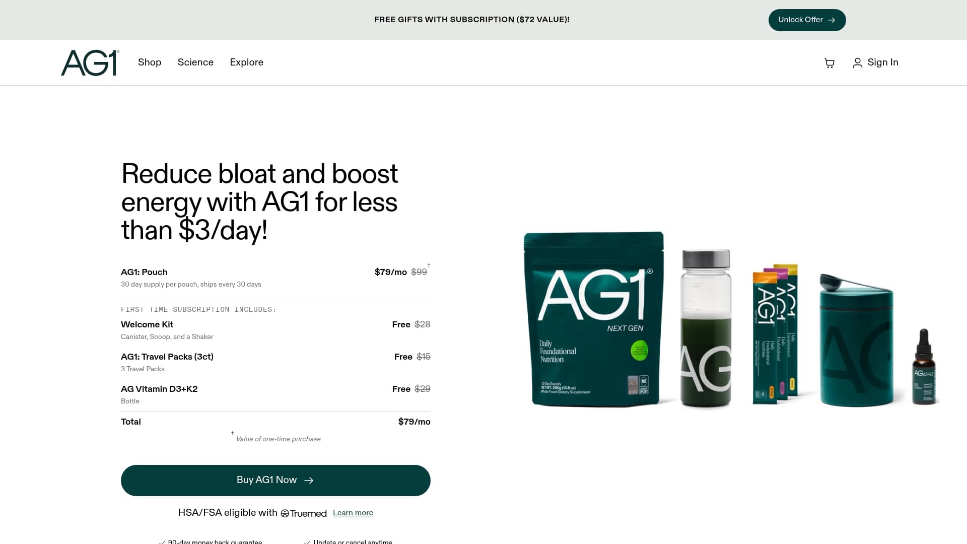 AG1 sponsor landing page advertised on Pod Save America