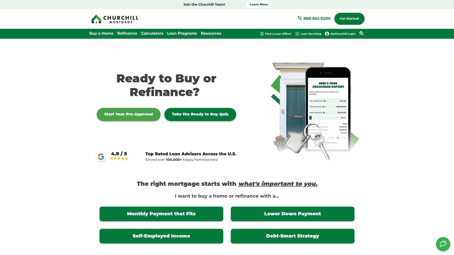Churchill Mortgage sponsor landing page advertised on The Ramsey Show