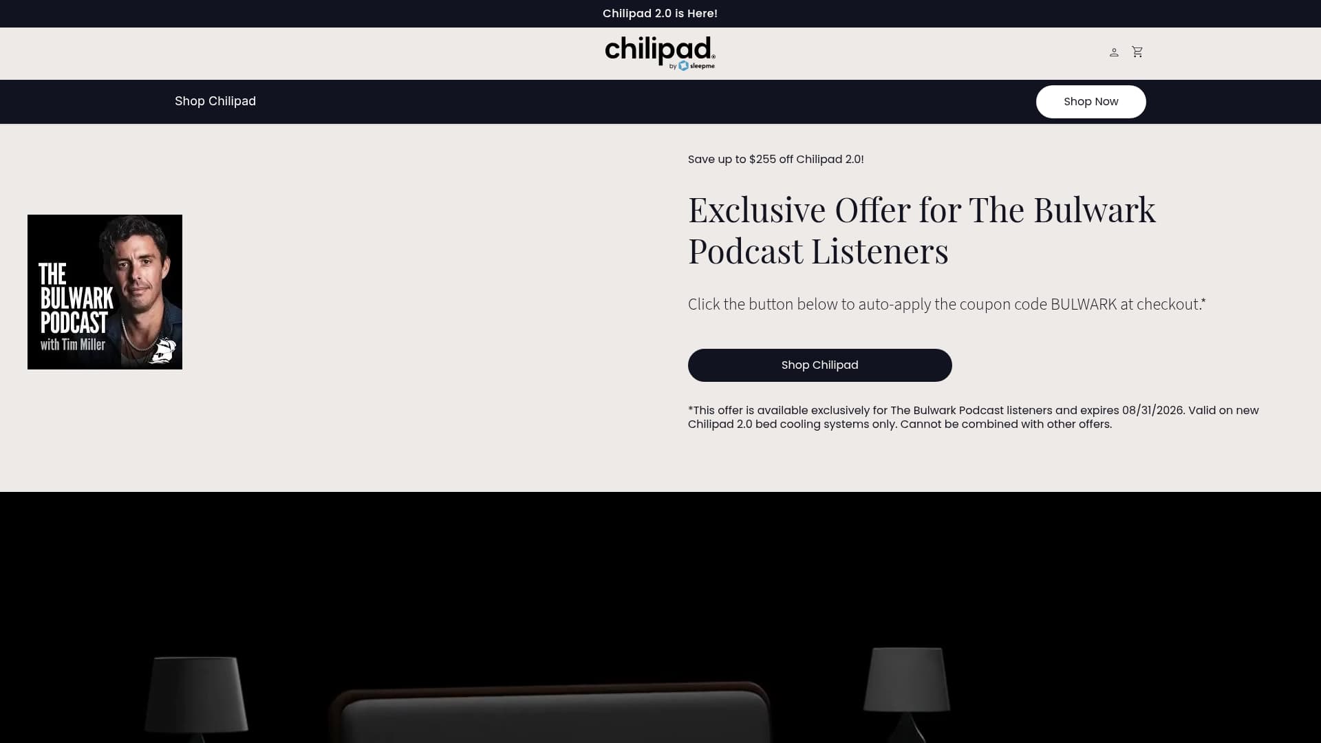 ChiliPad sponsor landing page advertised on The Bulwark Podcast