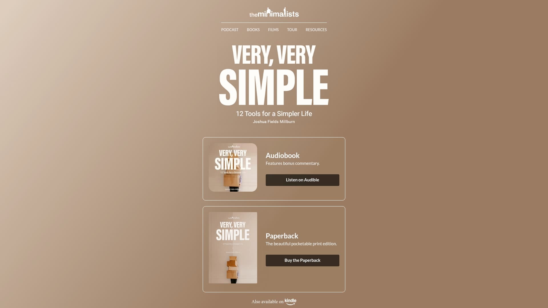 Very Very Simple sponsor landing page advertised on The Minimalists Podcast