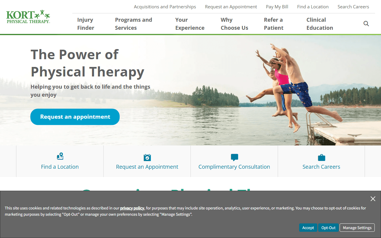 KORT Physical Therapy sponsor landing page advertised on KSR