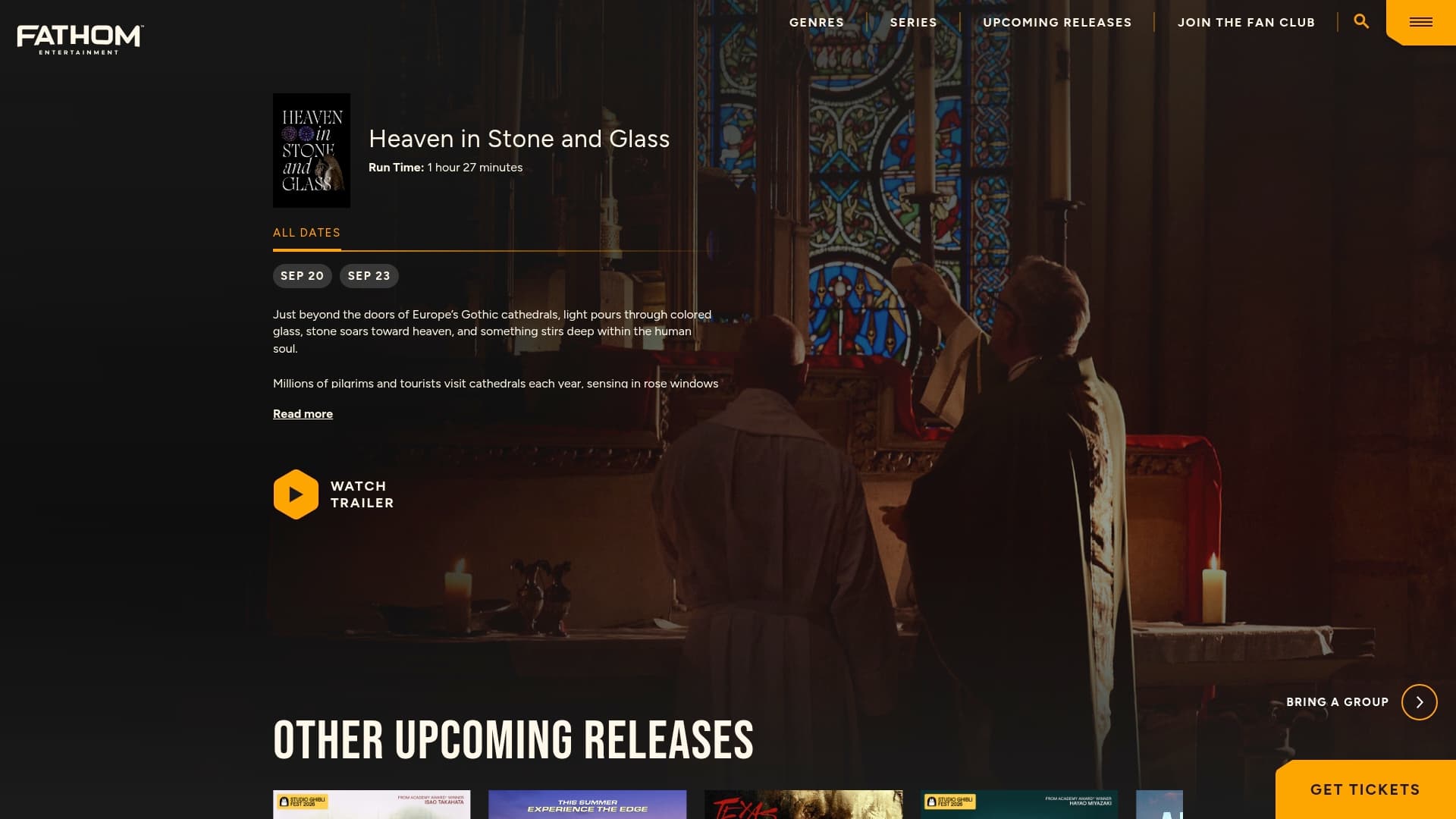 Heaven in Stone and Glass sponsor landing page advertised on Pints With Aquinas