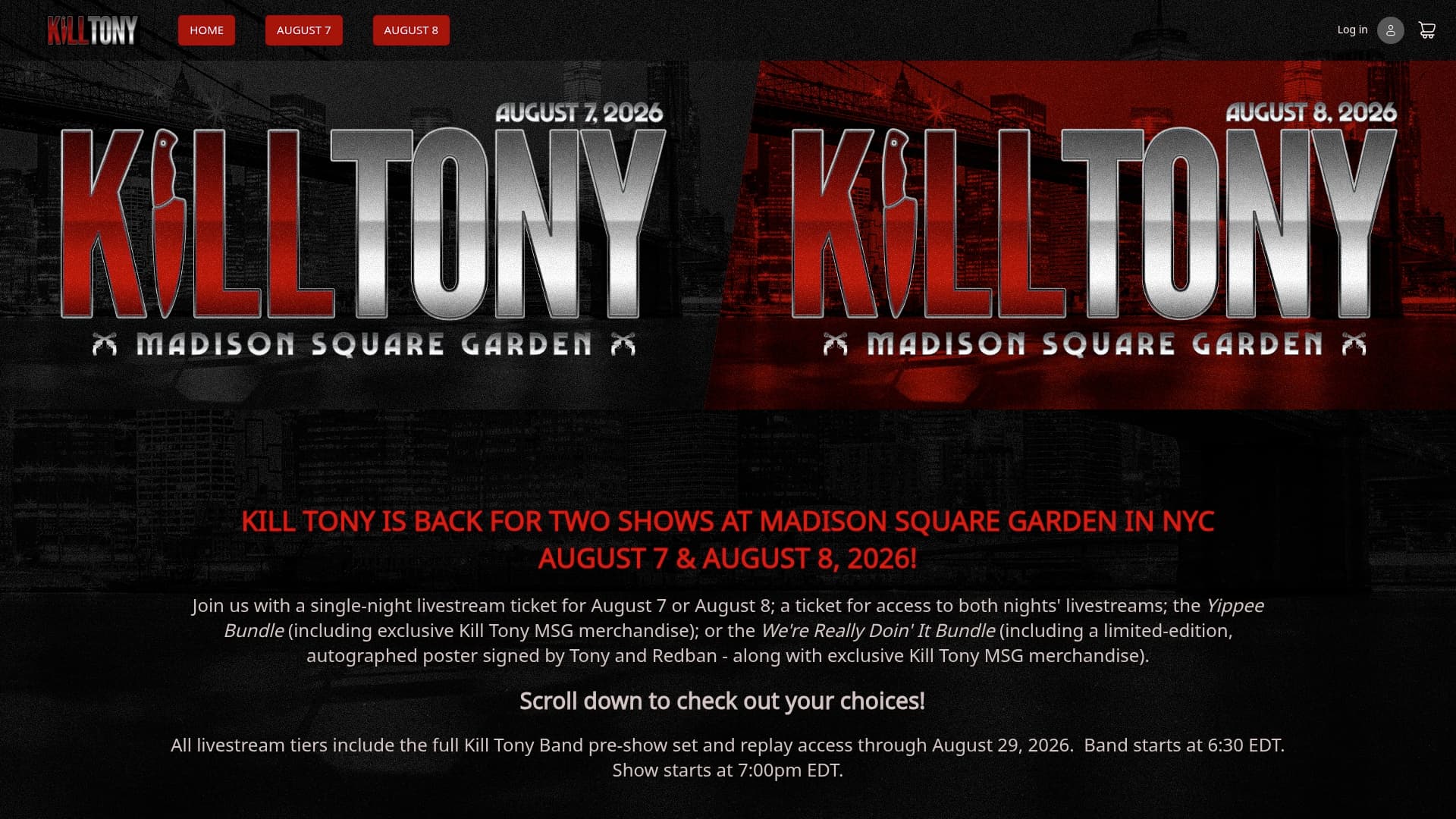 Kill Tony Live sponsor landing page advertised on KILL TONY