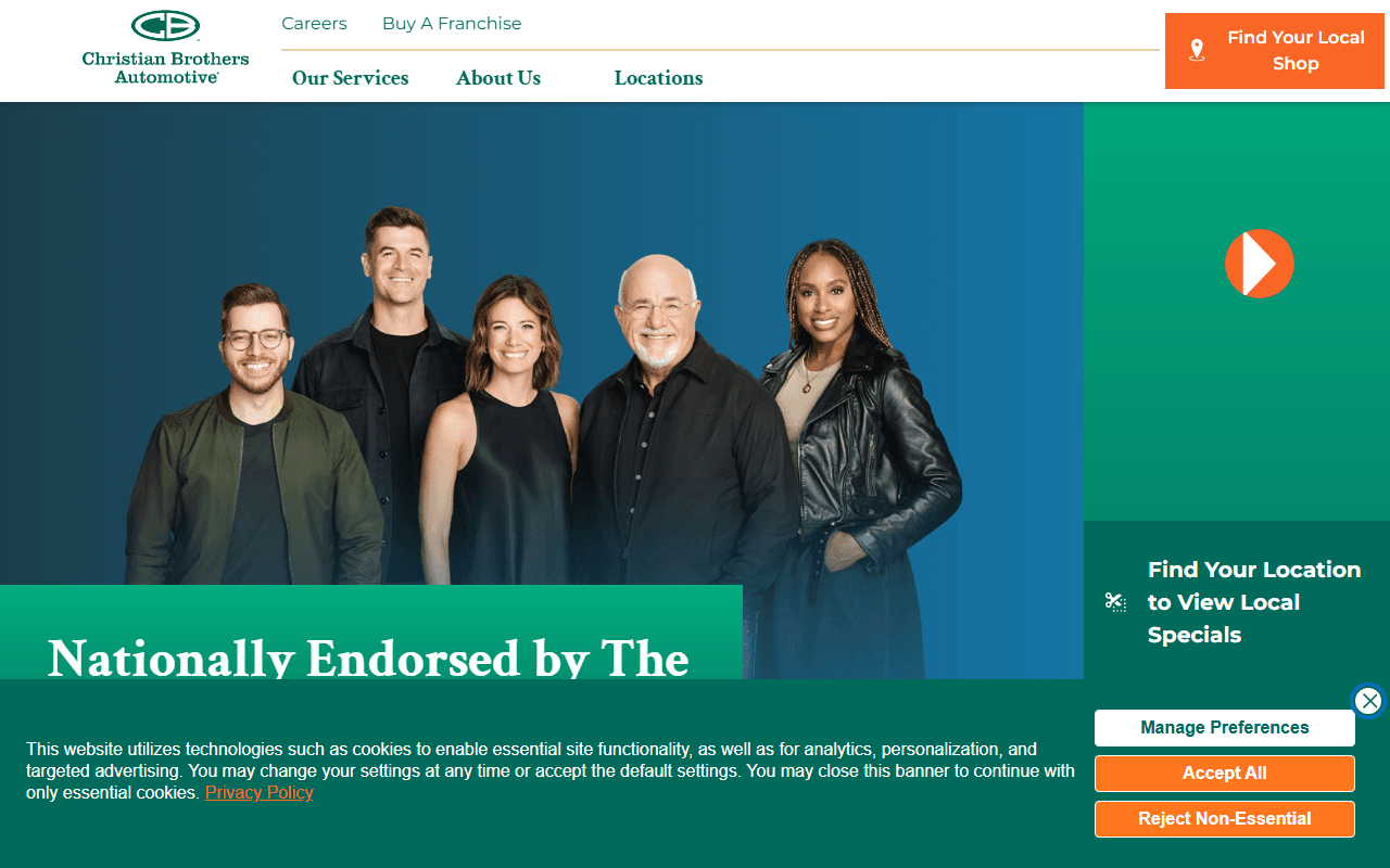 Christian Brothers Automotive sponsor landing page advertised on The Ramsey Show