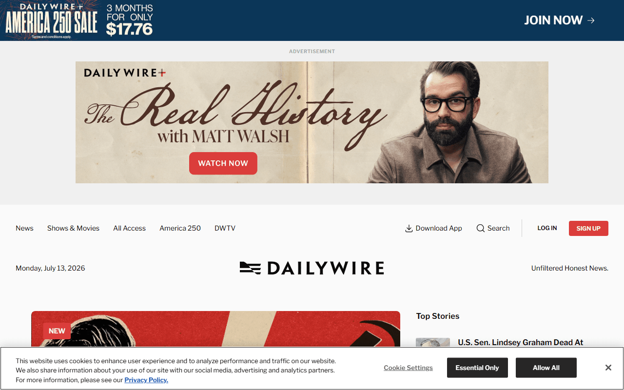 The Daily Wire sponsor landing page advertised on The Ben Shapiro Show
