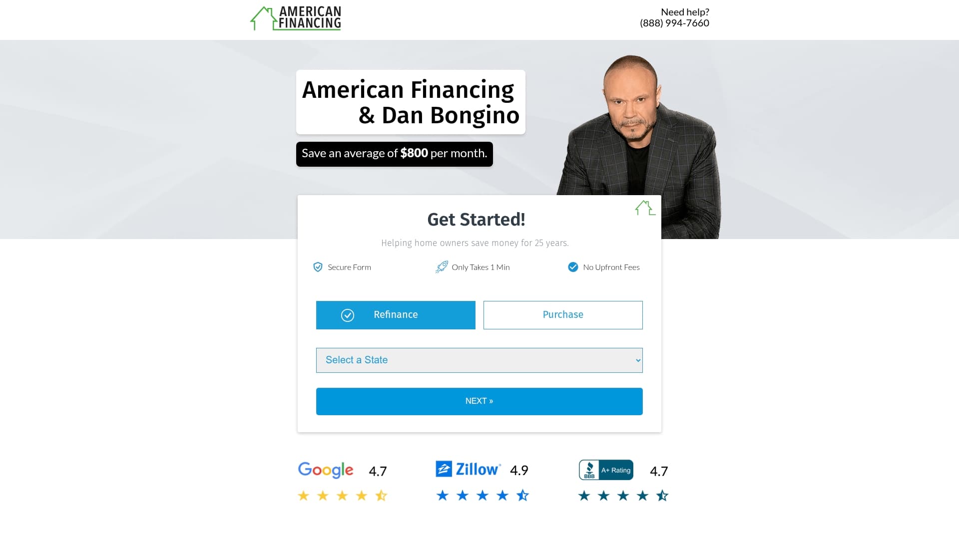 American Financing sponsor landing page advertised on The Dan Bongino Show