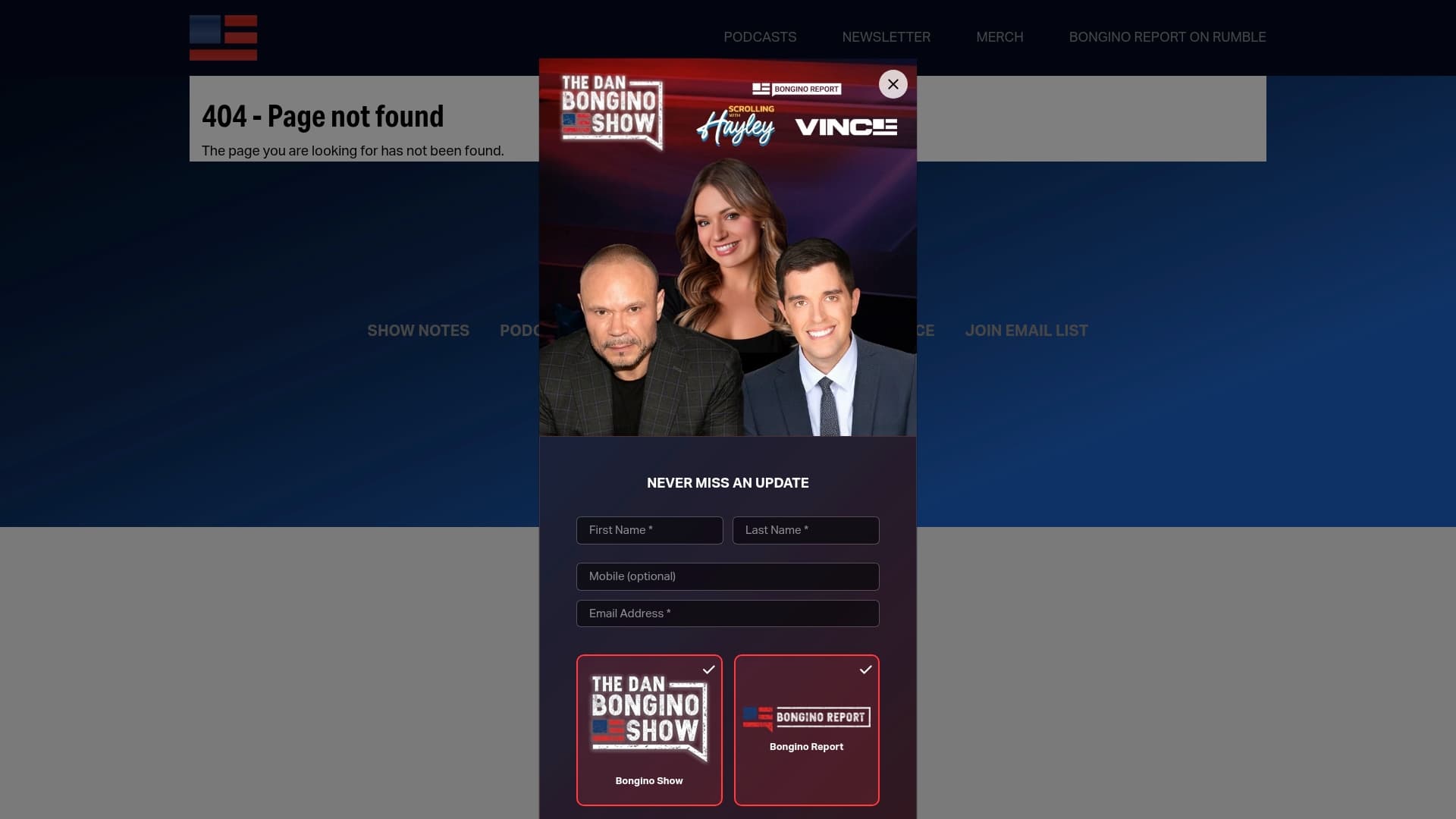 Sean Farish Live sponsor landing page advertised on The Dan Bongino Show