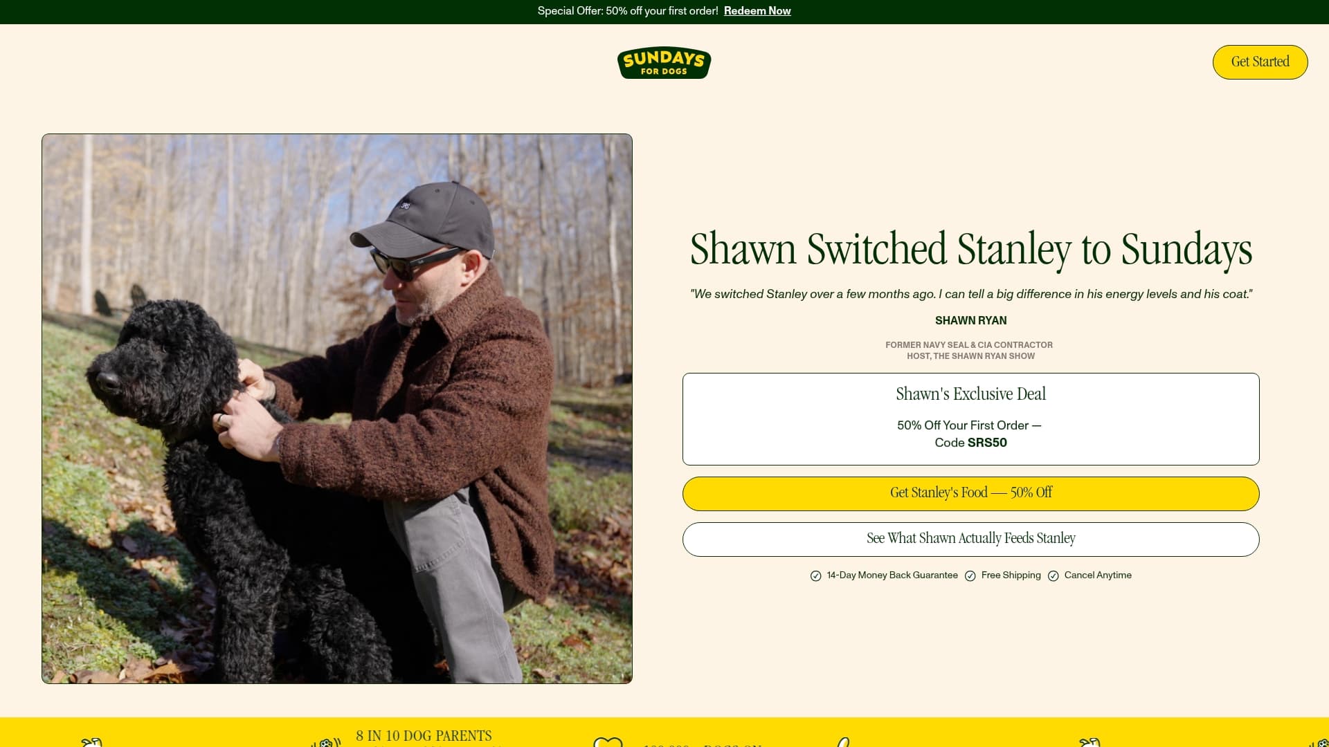 Sundays sponsor landing page advertised on Shawn Ryan Show