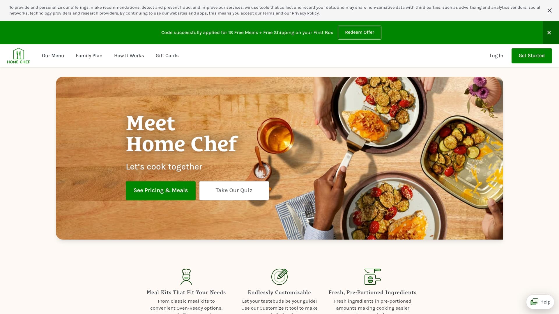 Home Chef sponsor landing page advertised on The MeidasTouch Podcast