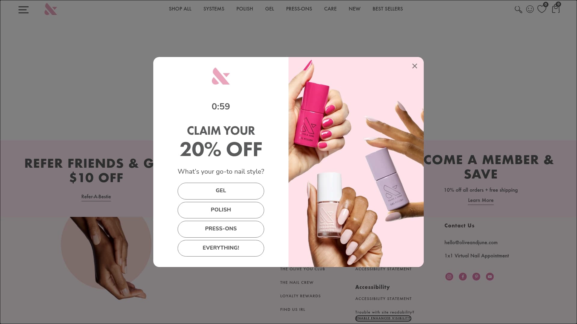 Olive and June sponsor landing page advertised on Miss Me?